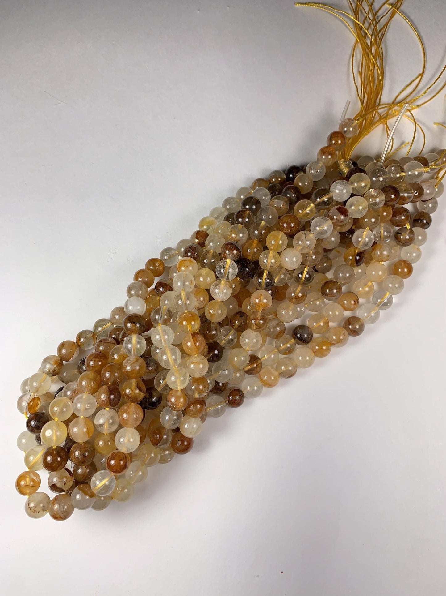 Natural Yellow Hematoid Quartz Smooth Round Beads Gemstone Strand 15.5