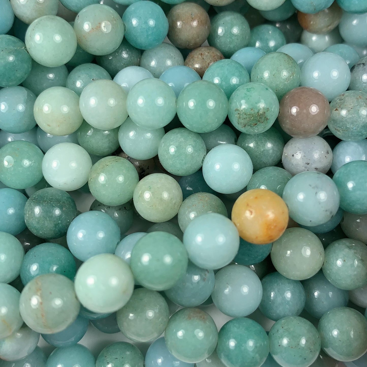Natural Blue Brown Amazonite Smooth Round Gemstone Beads - 15.5" Strand