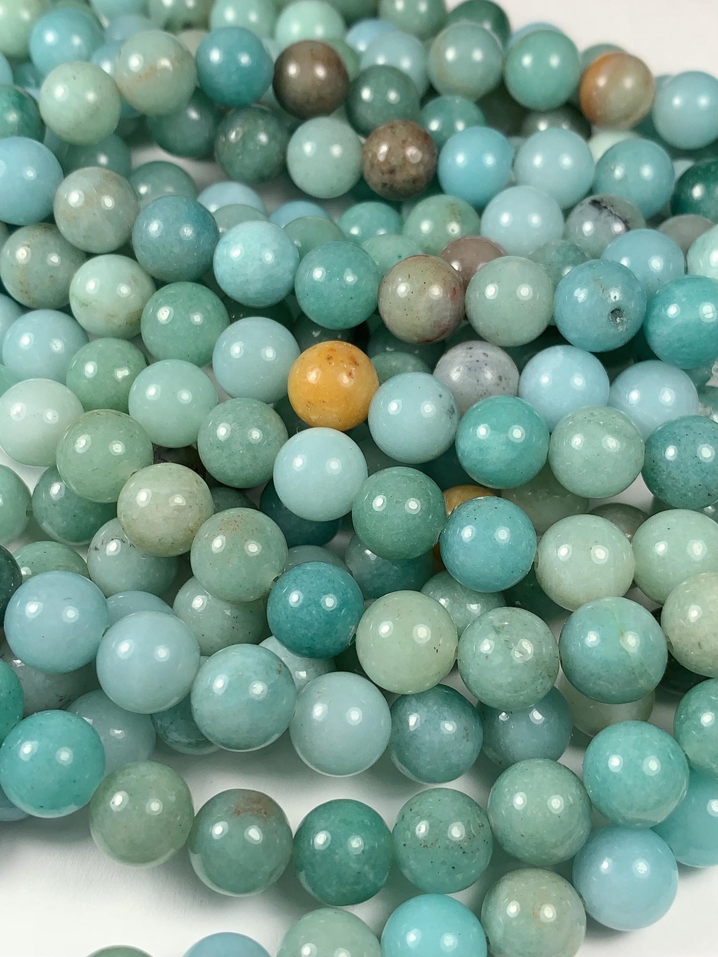 Natural Blue Brown Amazonite Smooth Round Gemstone Beads - 15.5" Strand
