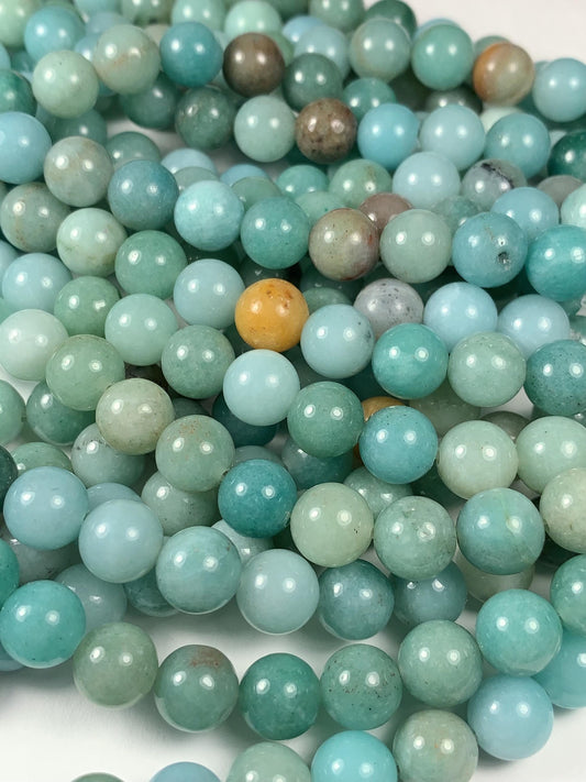 Natural Blue Brown Amazonite Smooth Round Gemstone Beads - 15.5" Strand