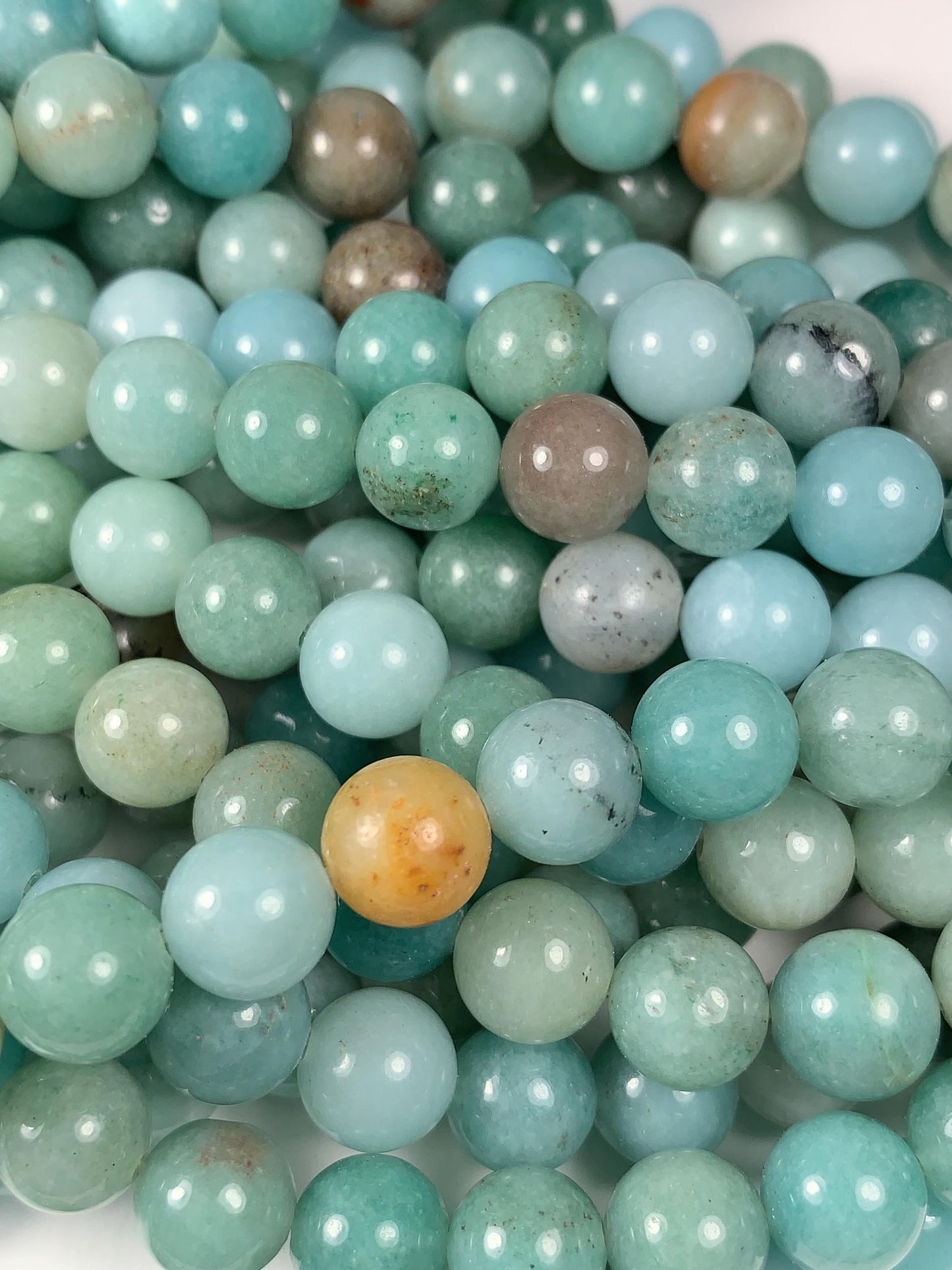 Natural Blue Brown Amazonite Smooth Round Gemstone Beads - 15.5" Strand