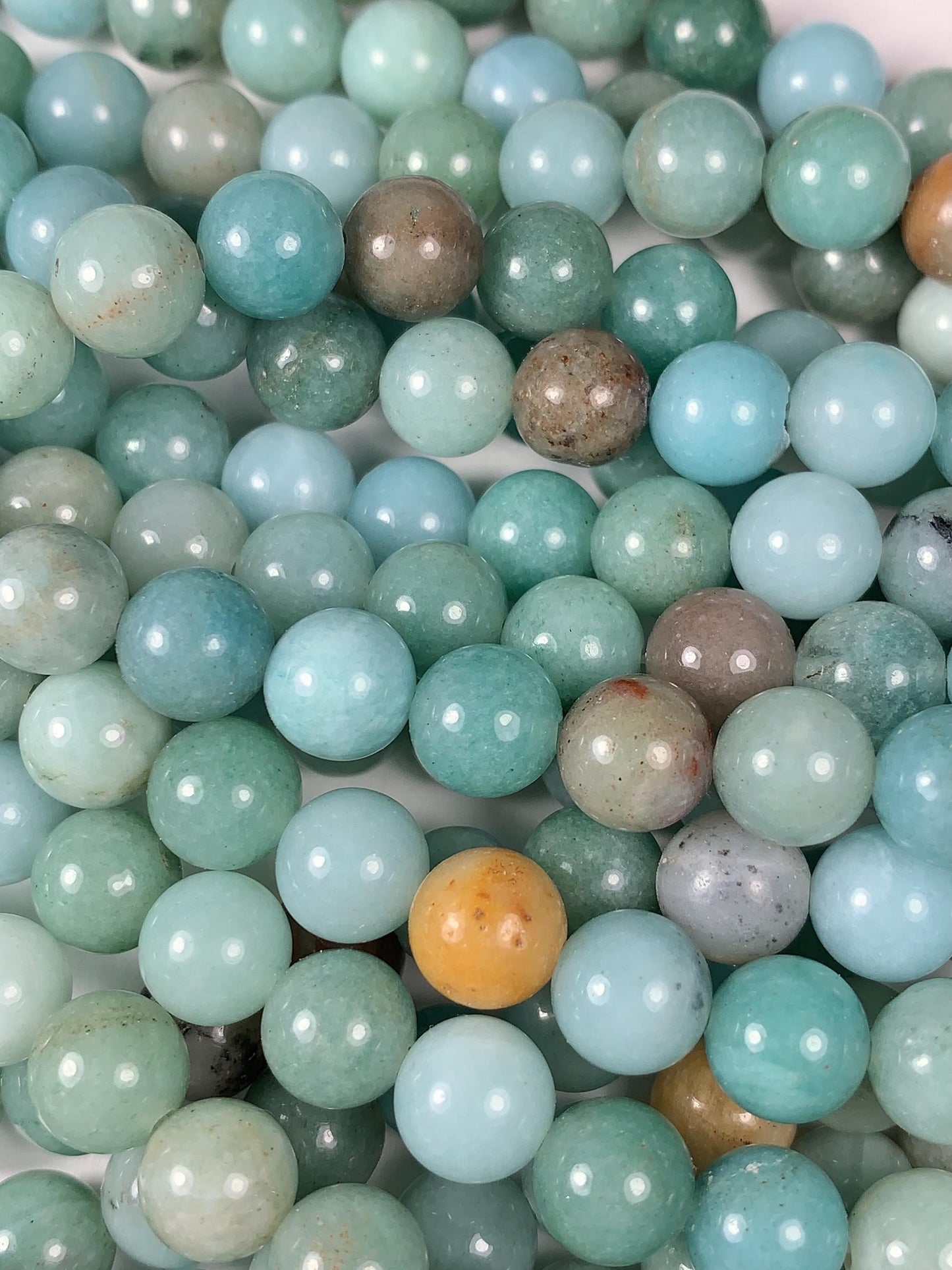 Natural Blue Brown Amazonite Smooth Round Gemstone Beads - 15.5" Strand