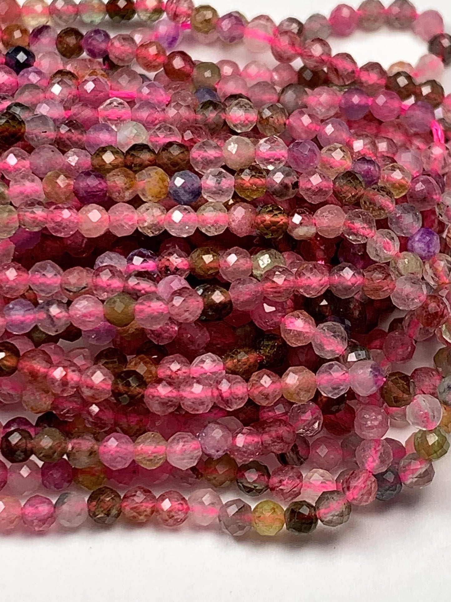 2.5mm AAA Genuine Natural Black Green Pink Orange Rainbow Tourmaline Faceted Round Beads 15.5" Strand PA20251031
