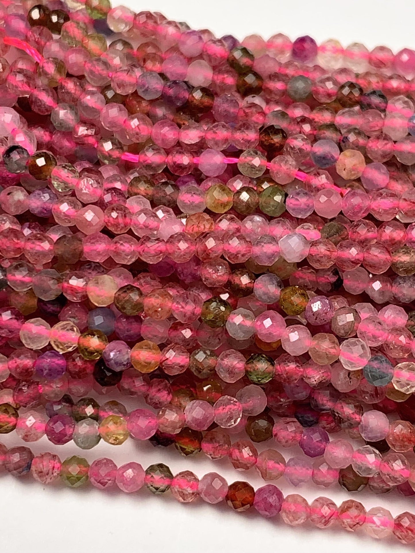 2.5mm AAA Genuine Natural Black Green Pink Orange Rainbow Tourmaline Faceted Round Beads 15.5" Strand PA20251031