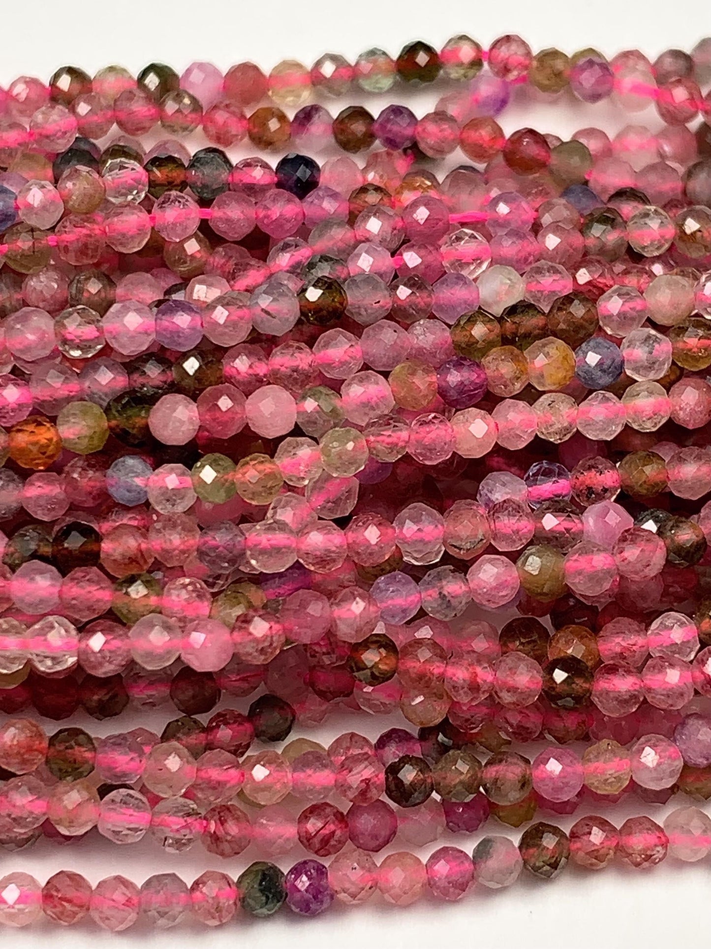 2.5mm AAA Genuine Natural Black Green Pink Orange Rainbow Tourmaline Faceted Round Beads 15.5" Strand PA20251031