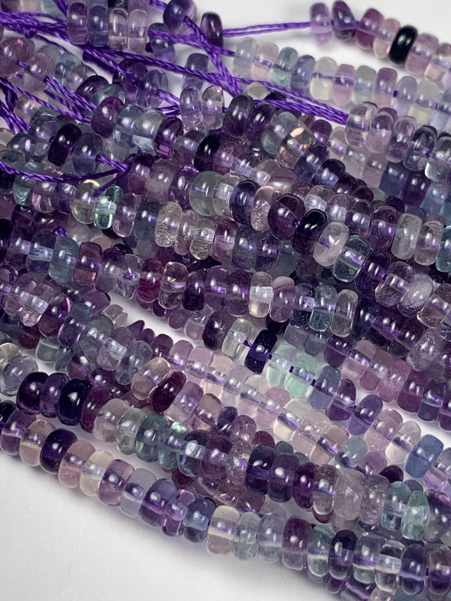 2x4mm High Quality Natural Purple Light Blue Transparent Fluorite Smooth Rondelle Beads 15.5" Strand