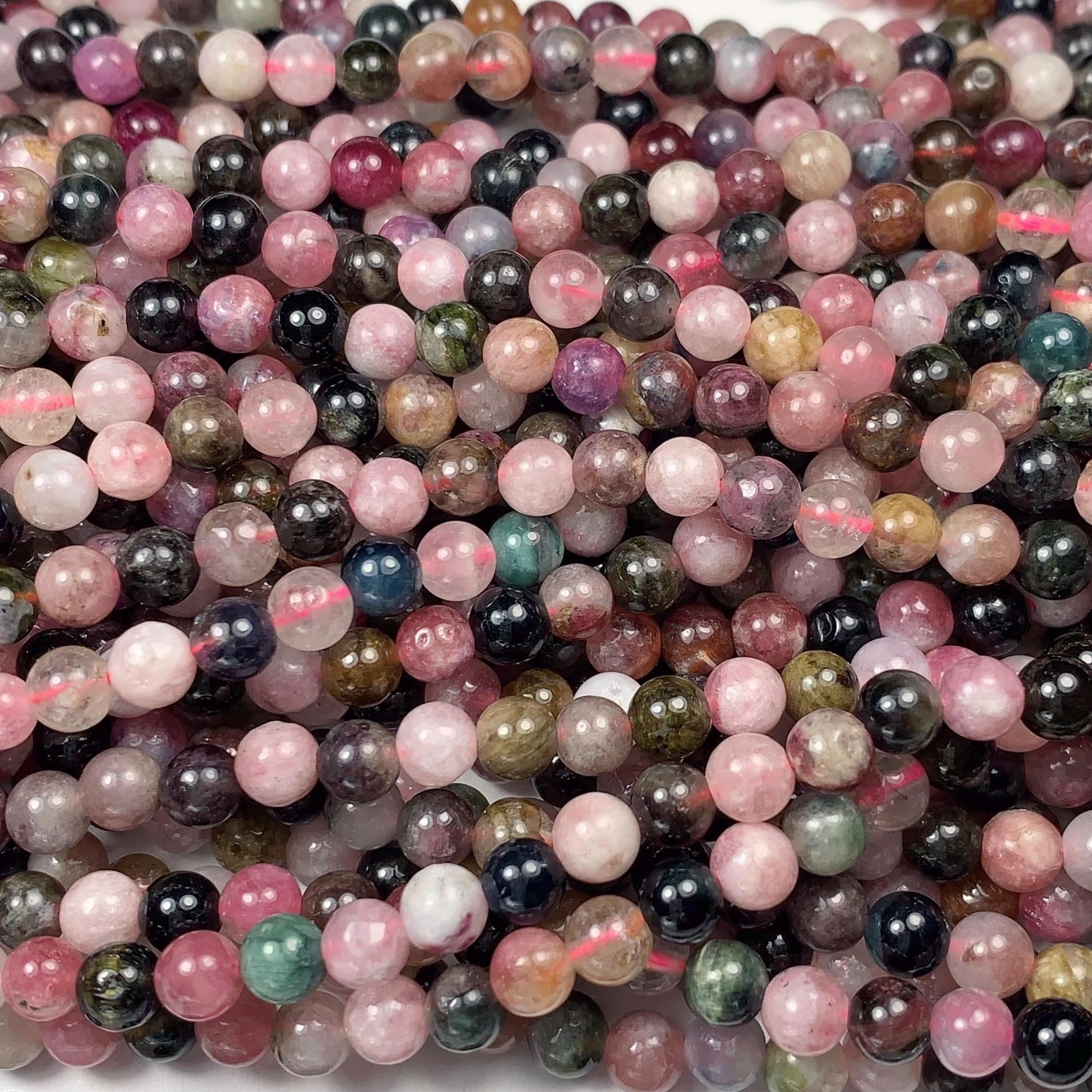 5mm Rainbow Tourmaline Smooth Round Beads: Natural Gemstone Strand 15.2