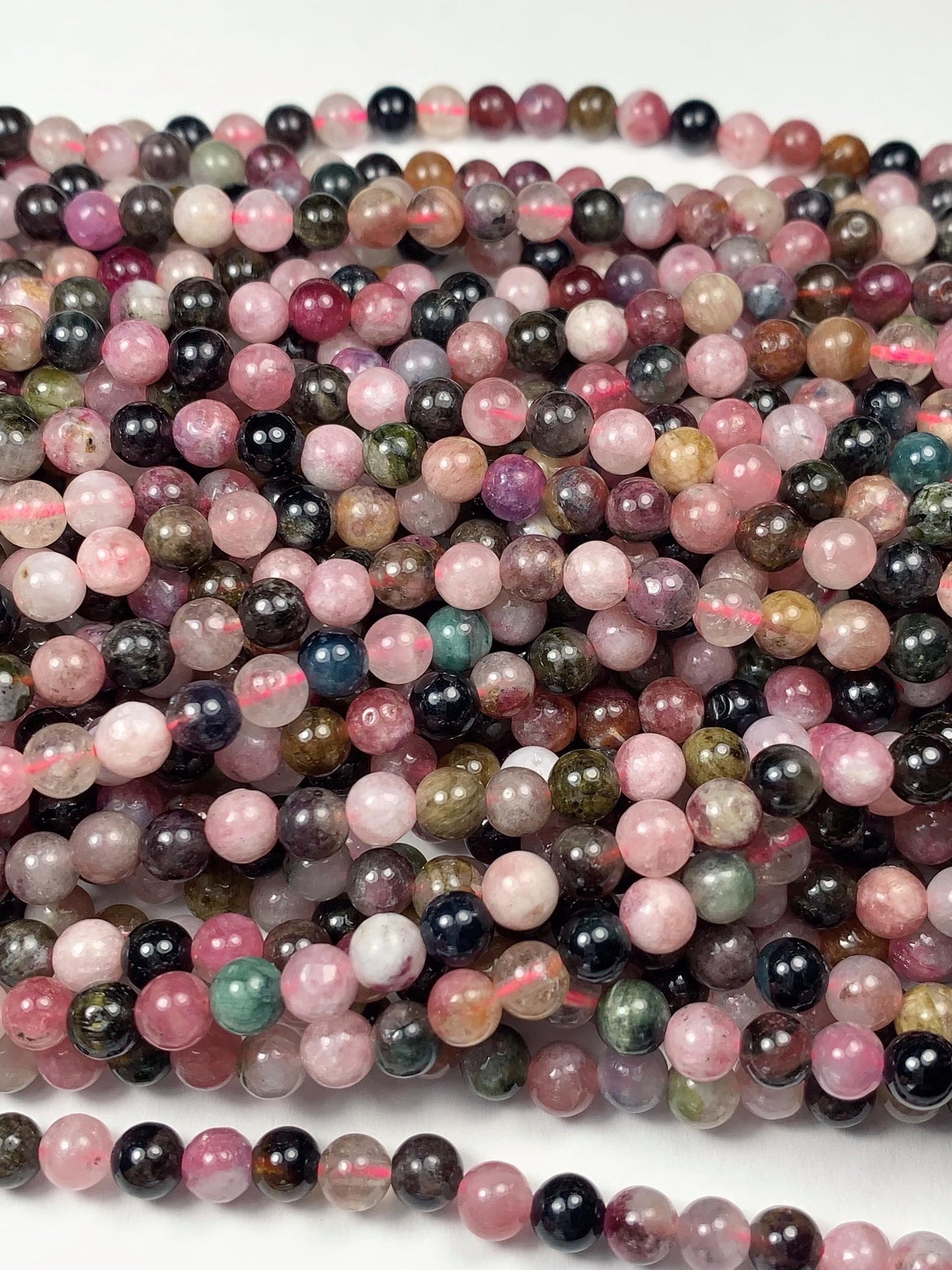 5mm Rainbow Tourmaline Smooth Round Beads: Natural Gemstone Strand 15.2