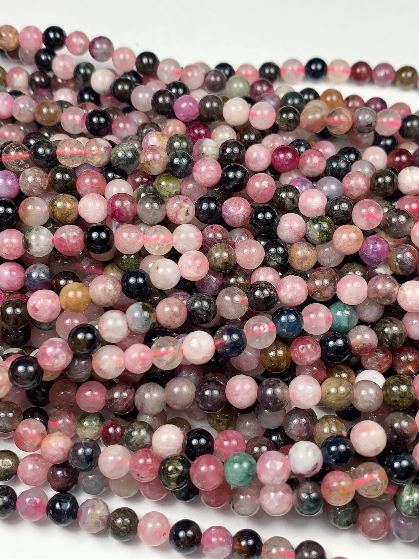 5mm Rainbow Tourmaline Smooth Round Beads: Natural Gemstone Strand 15.2