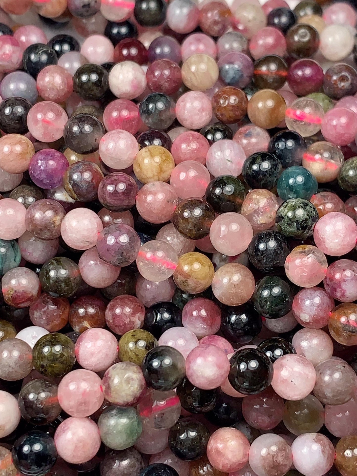 5mm Rainbow Tourmaline Smooth Round Beads: Natural Gemstone Strand 15.2