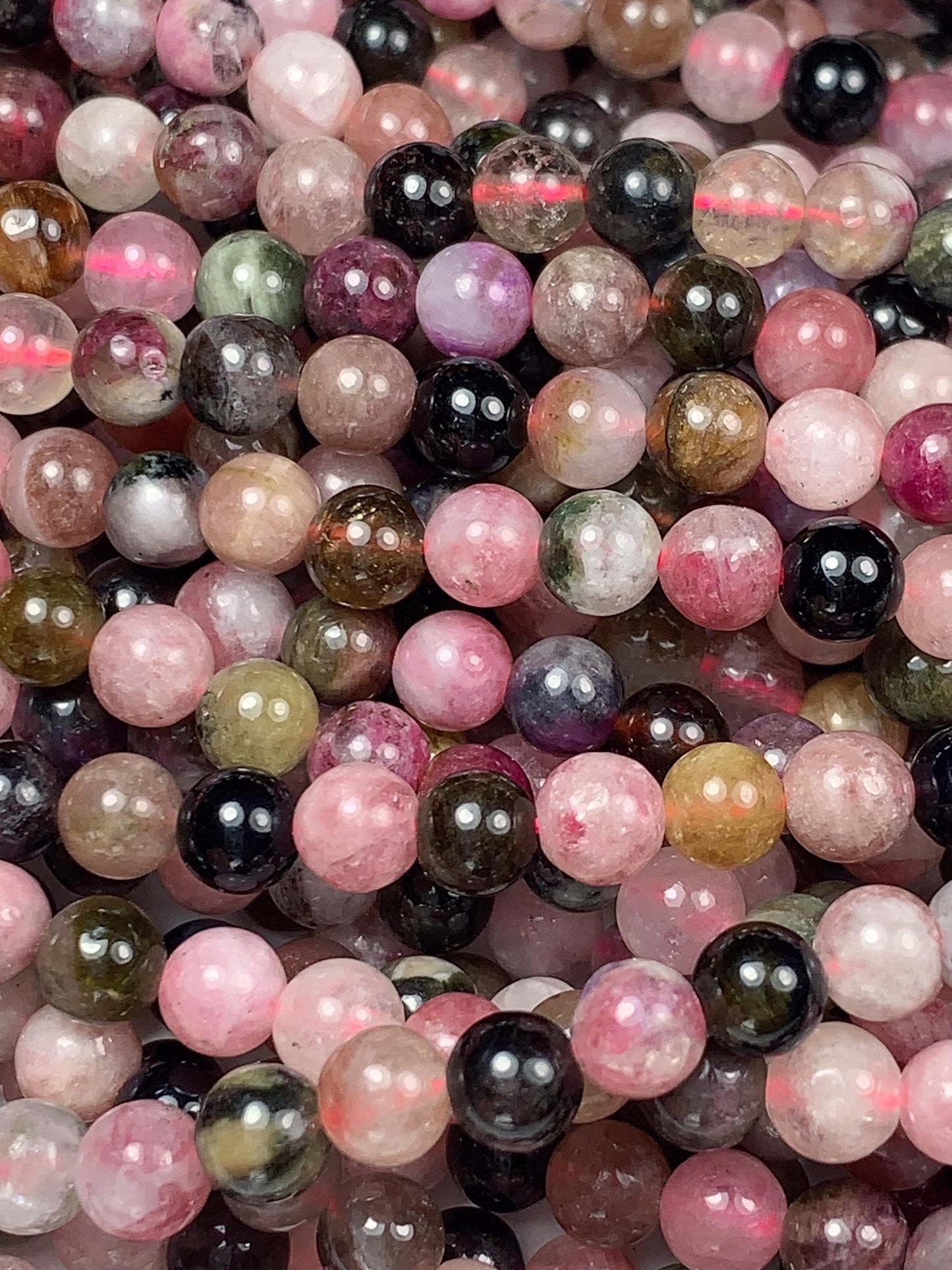 5mm Rainbow Tourmaline Smooth Round Beads: Natural Gemstone Strand 15.2