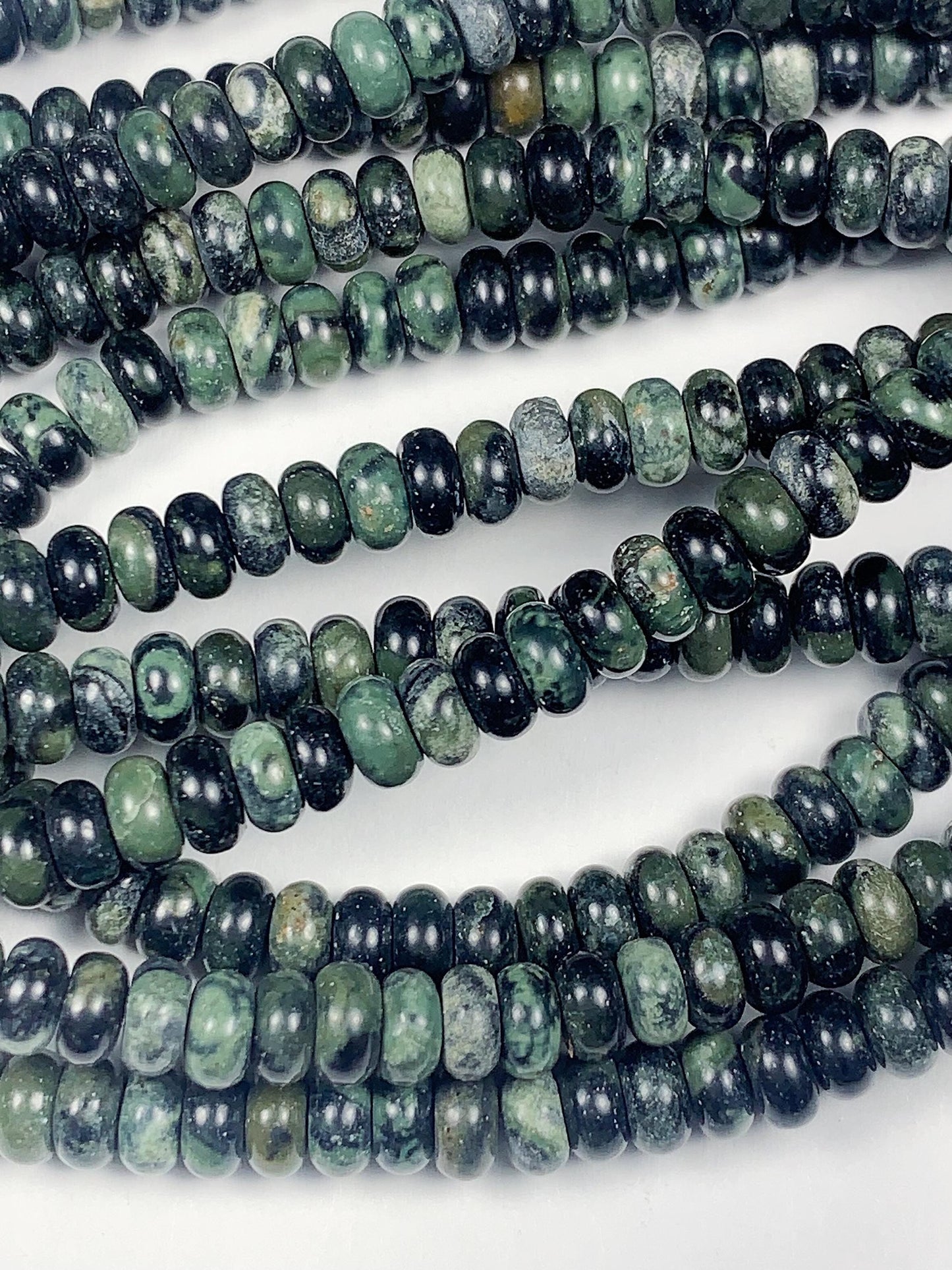 2x4mm Natural Deep Green Kambaba Jasper Smooth Rondelle Beads 15" Strand
