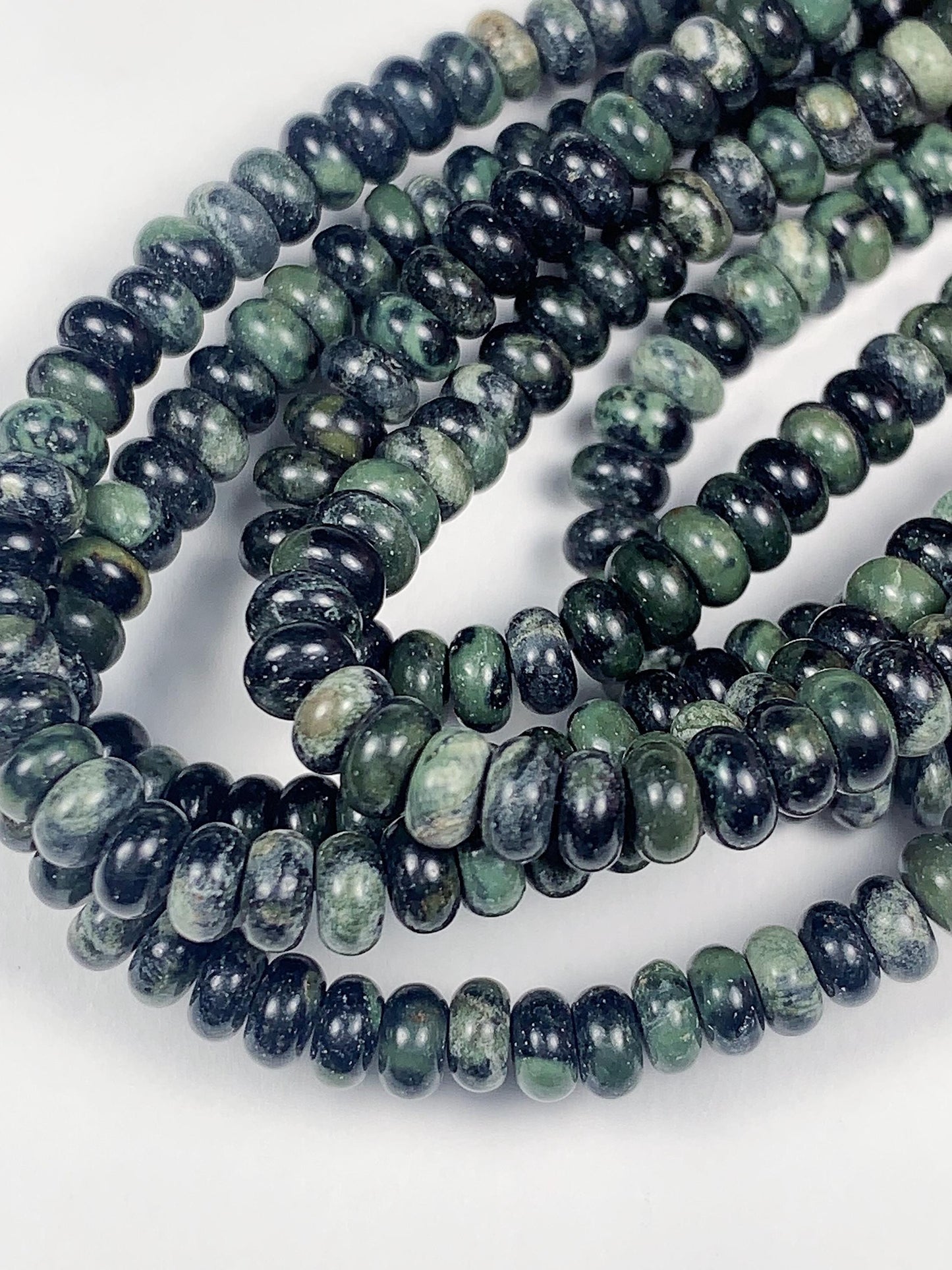 2x4mm Natural Deep Green Kambaba Jasper Smooth Rondelle Beads 15" Strand