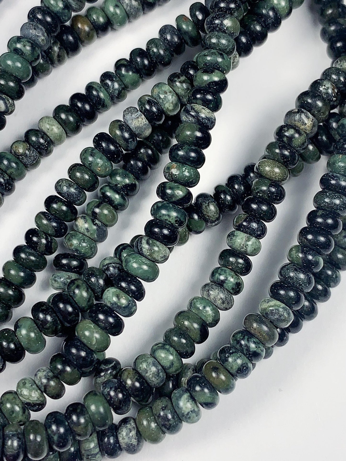 2x4mm Natural Deep Green Kambaba Jasper Smooth Rondelle Beads 15" Strand