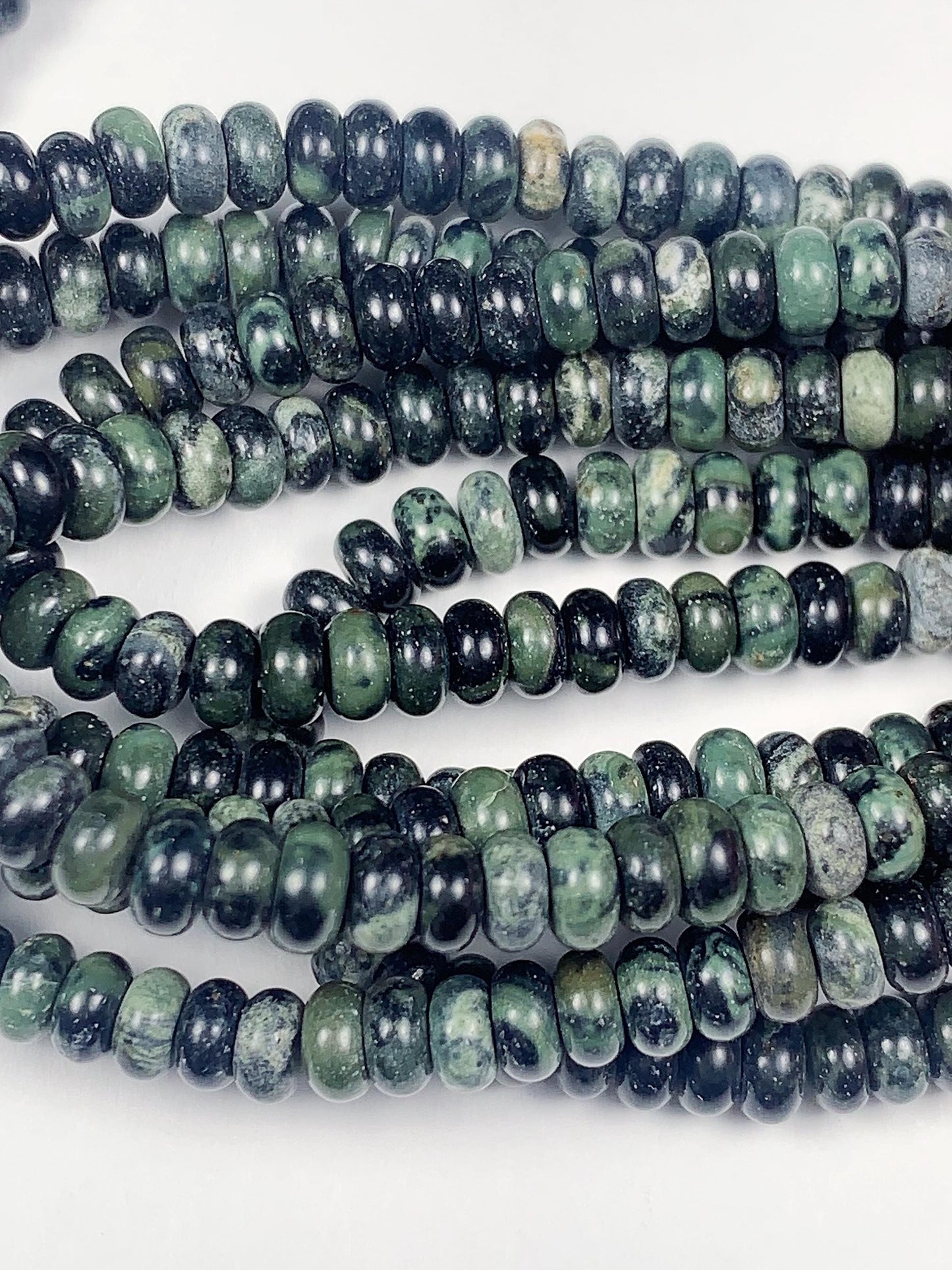 2x4mm Natural Deep Green Kambaba Jasper Smooth Rondelle Beads 15" Strand