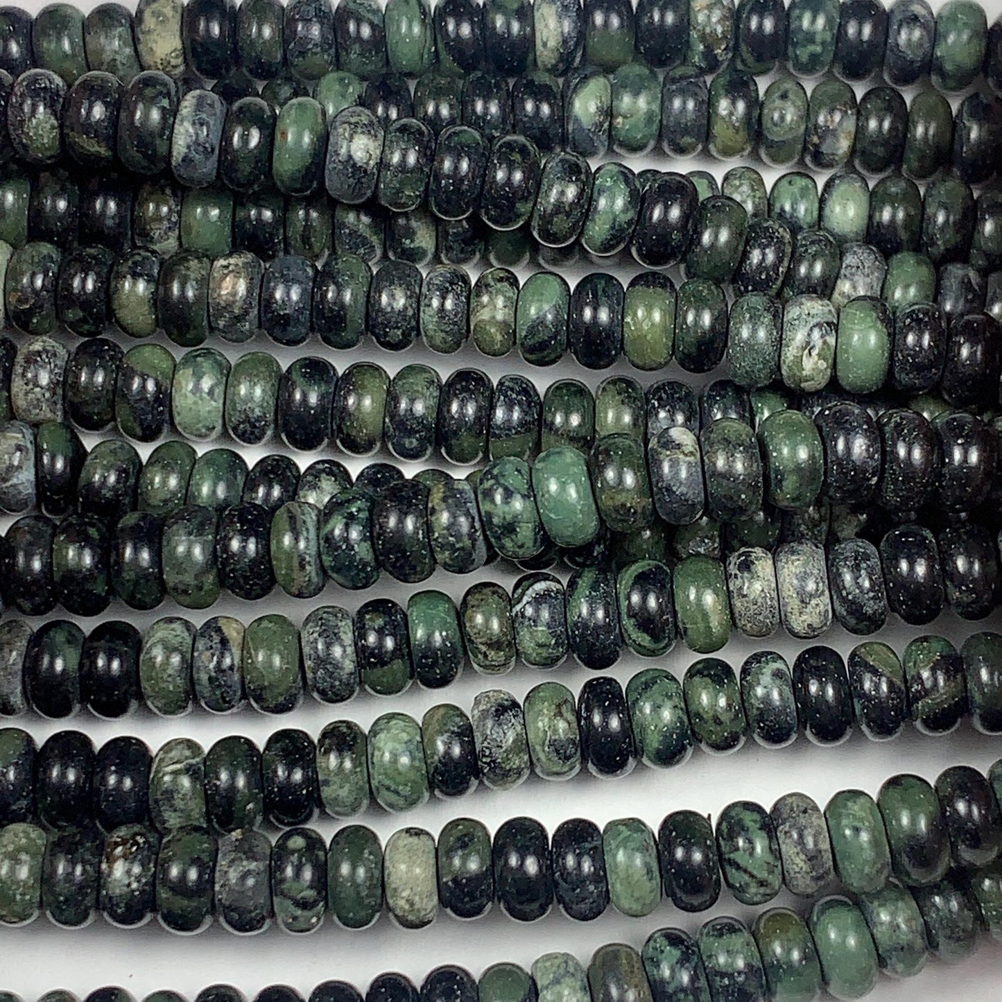 2x4mm Natural Deep Green Kambaba Jasper Smooth Rondelle Beads 15" Strand