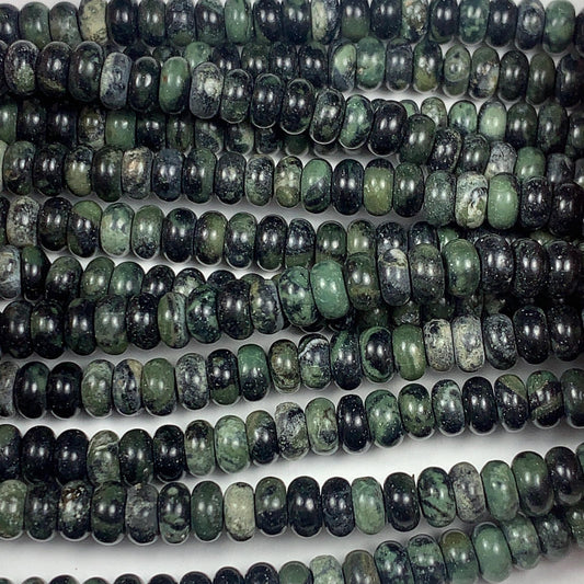2x4mm Natural Deep Green Kambaba Jasper Smooth Rondelle Beads 15" Strand