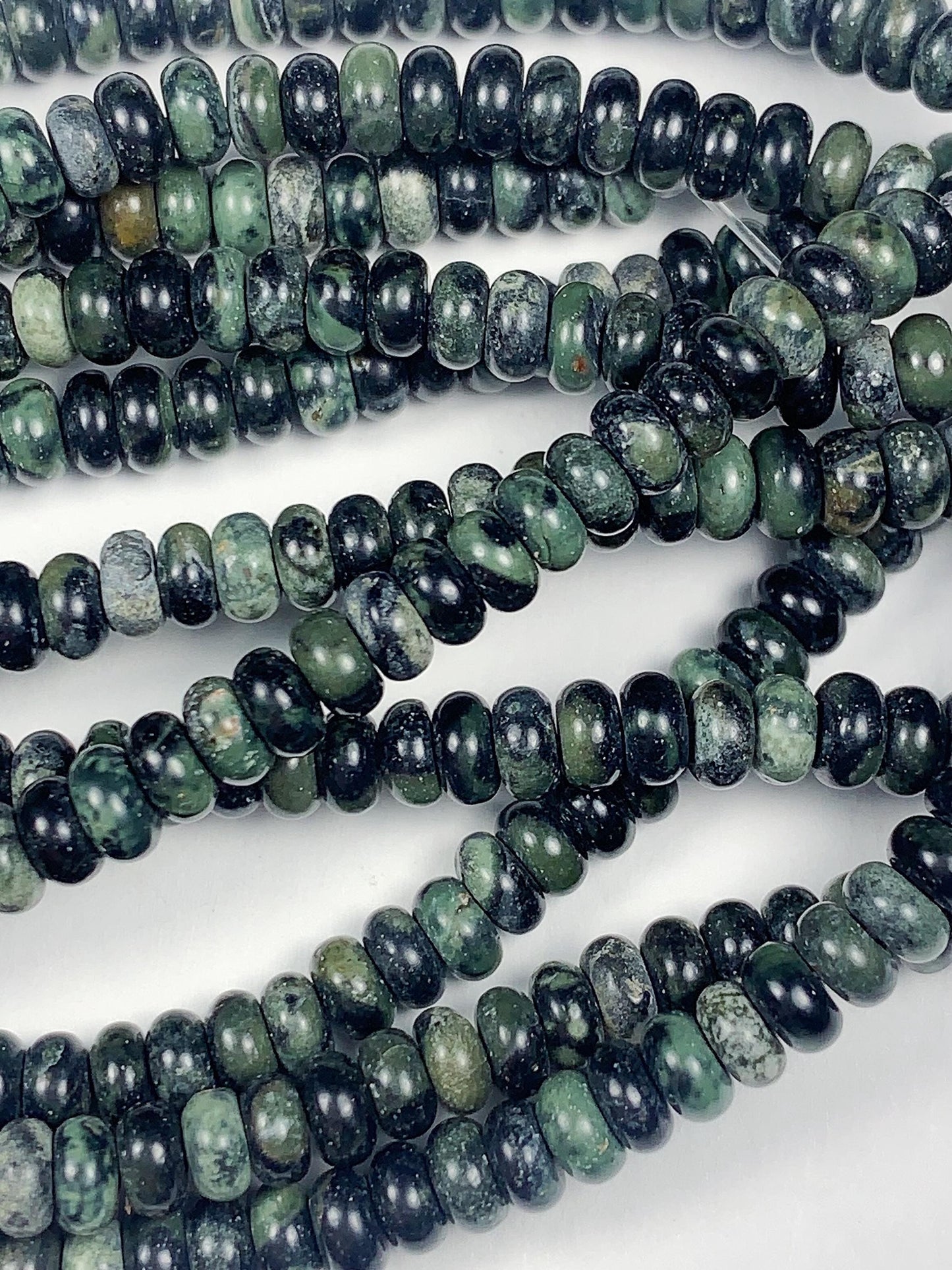 2x4mm Natural Deep Green Kambaba Jasper Smooth Rondelle Beads 15" Strand