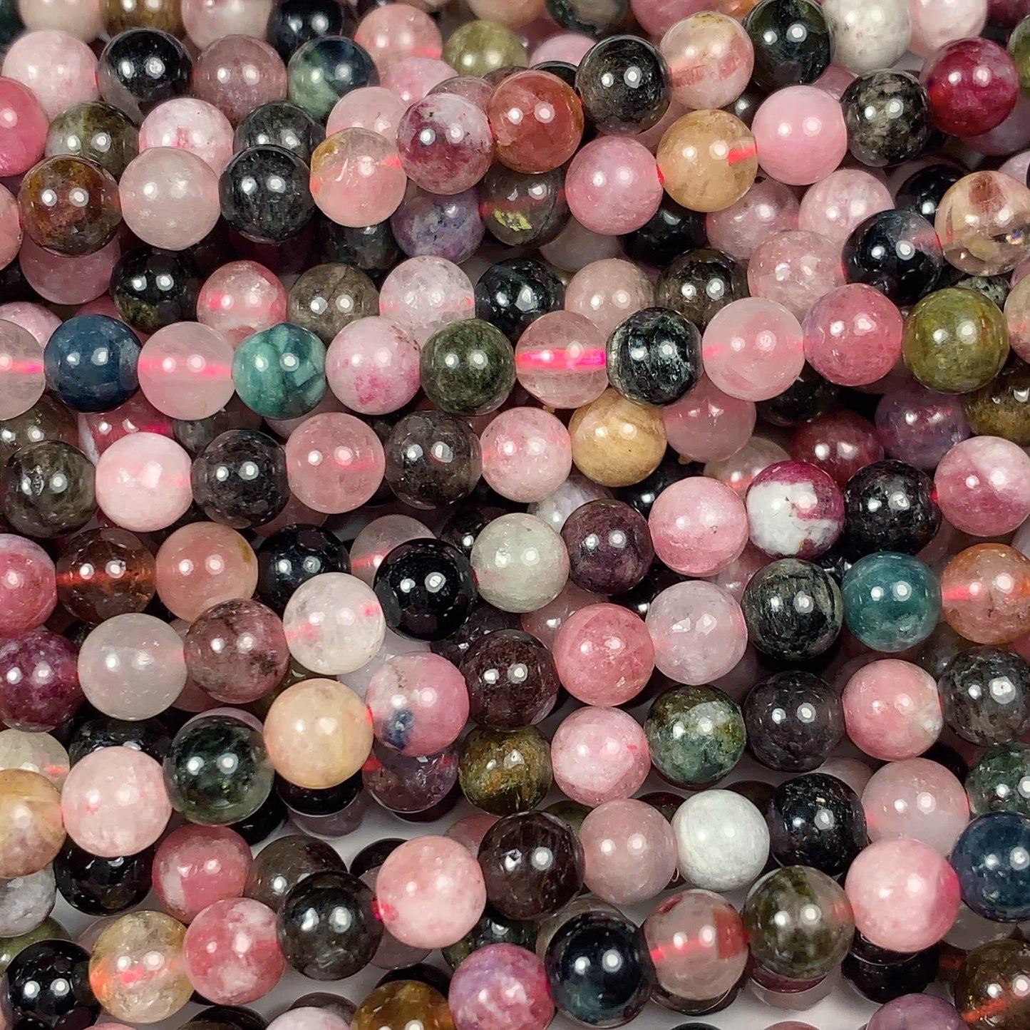 5mm Rainbow Tourmaline Smooth Round Beads: Natural Gemstone Strand 15.2