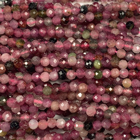 2.5mm AAA  Pink Green Black Orange Rainbow Tourmaline Faceted Round Beads  Natural Genuine 15.5" Strand PA20251033