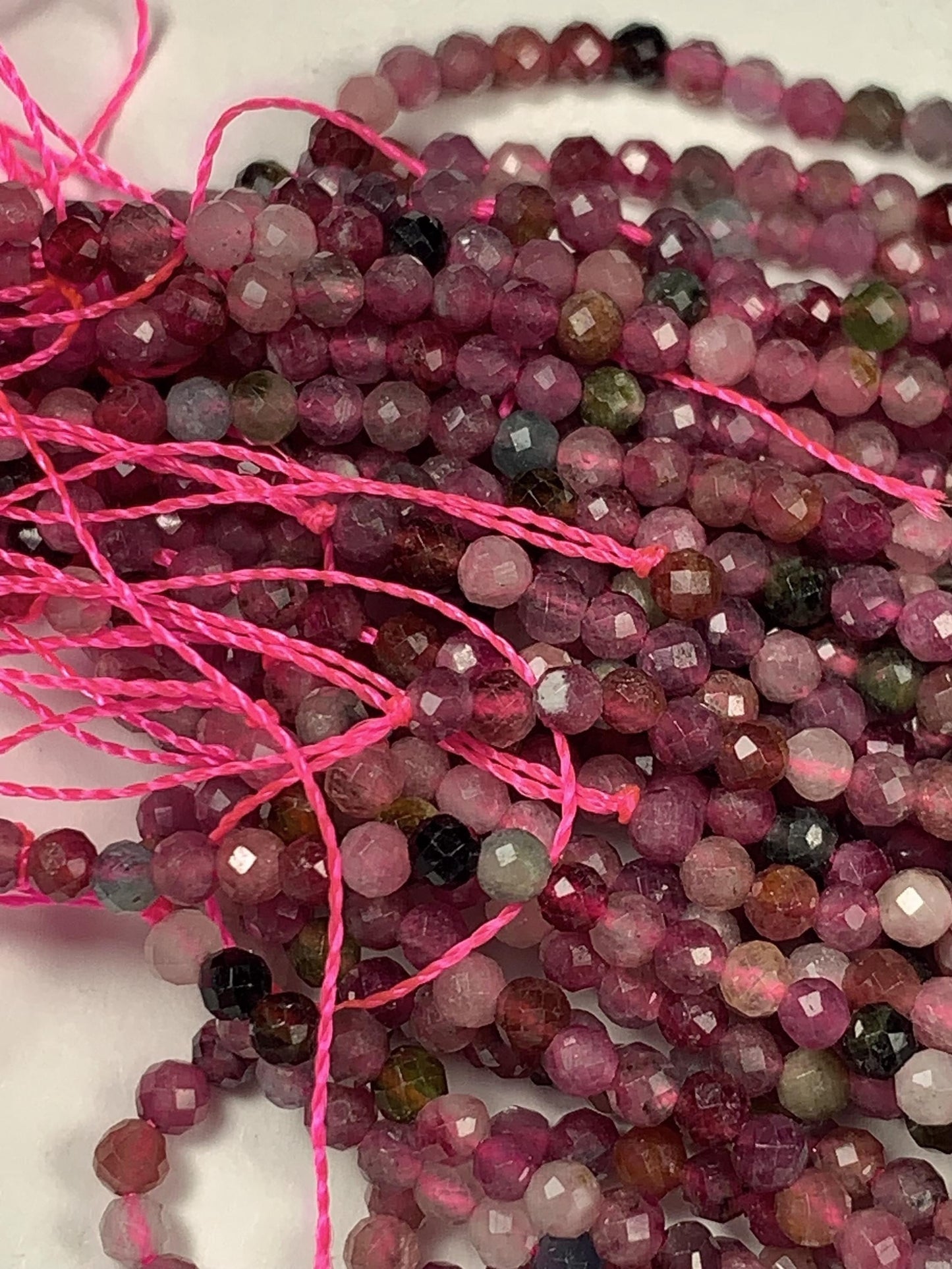 2.5mm AAA  Pink Green Black Orange Rainbow Tourmaline Faceted Round Beads  Natural Genuine 15.5" Strand PA20251033