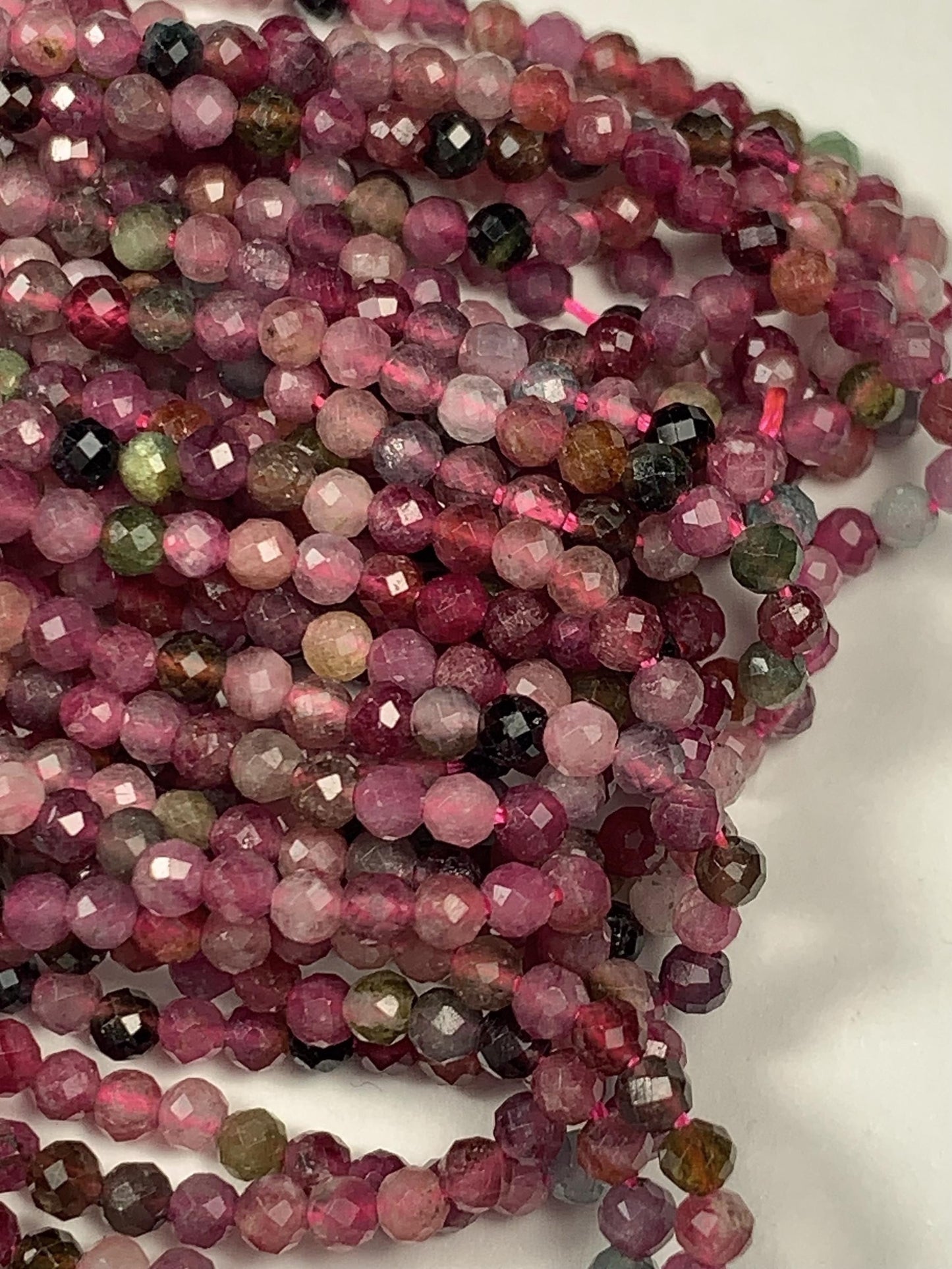 2.5mm AAA  Pink Green Black Orange Rainbow Tourmaline Faceted Round Beads  Natural Genuine 15.5" Strand PA20251033