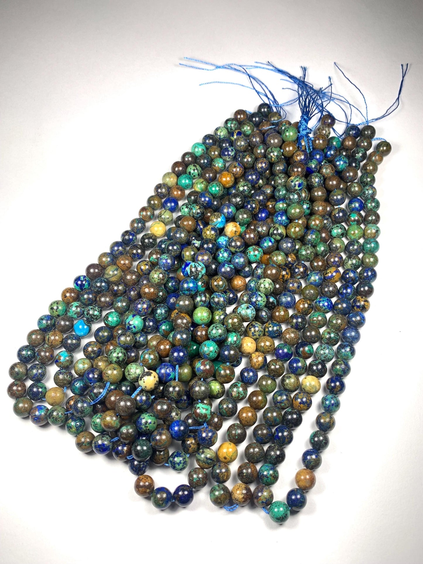 8mm AAA Supper Good Color Natural Blue Yellow Brow Green Azurite Malachite  Chysocolla Smooth Round Beads 15.5" Strand Gemstone