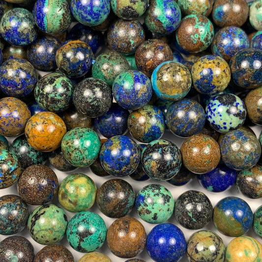 8mm AAA Supper Good Color Natural Blue Yellow Brow Green Azurite Malachite  Chysocolla Smooth Round Beads 15.5" Strand Gemstone