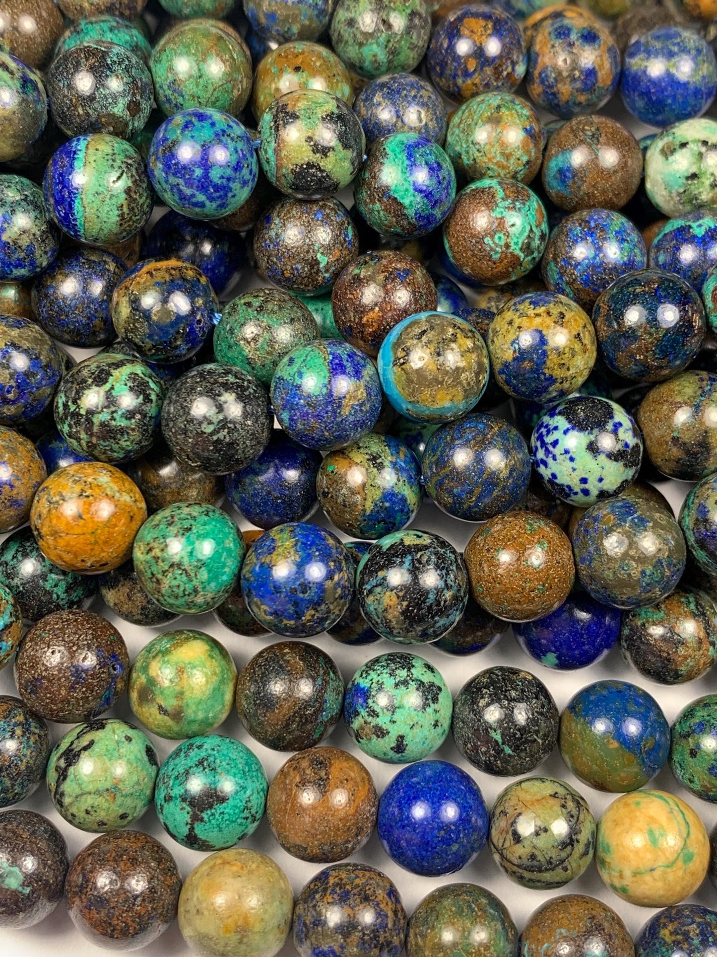 8mm AAA Supper Good Color Natural Blue Yellow Brow Green Azurite Malachite  Chysocolla Smooth Round Beads 15.5" Strand Gemstone