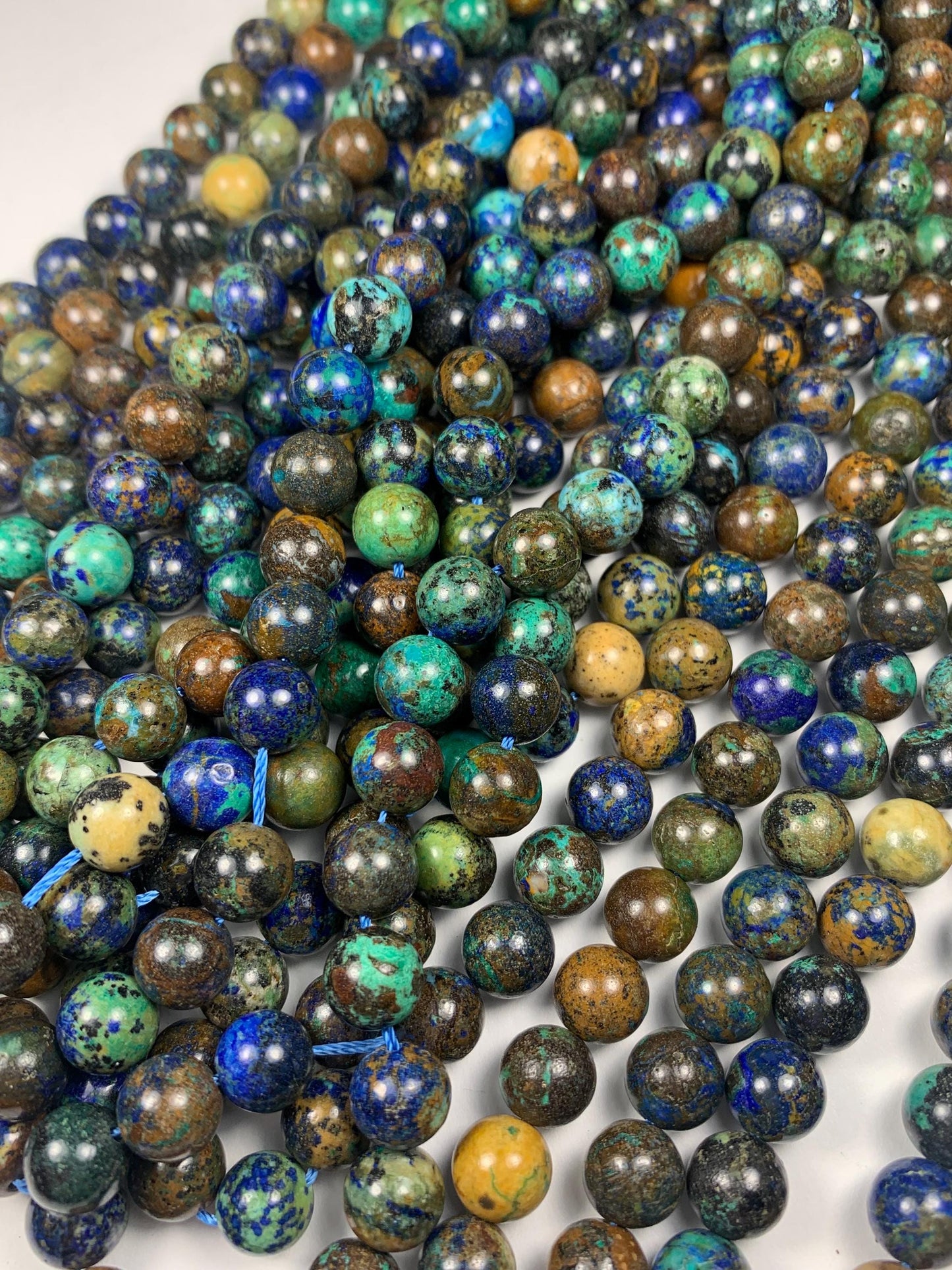 8mm AAA Supper Good Color Natural Blue Yellow Brow Green Azurite Malachite  Chysocolla Smooth Round Beads 15.5" Strand Gemstone