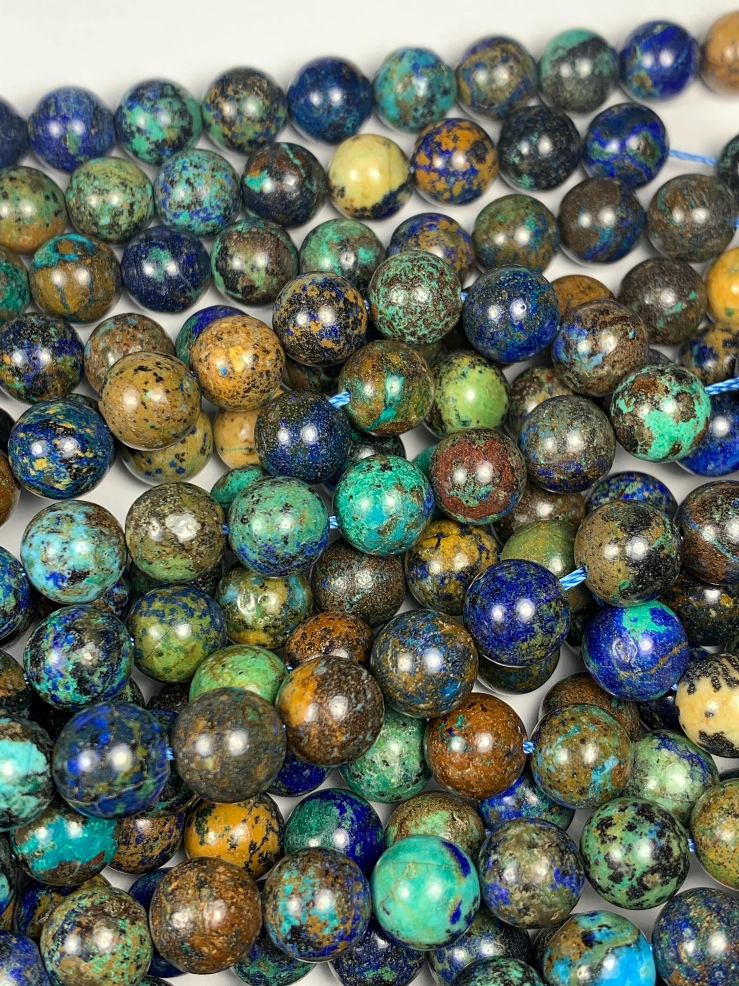 8mm AAA Supper Good Color Natural Blue Yellow Brow Green Azurite Malachite  Chysocolla Smooth Round Beads 15.5" Strand Gemstone