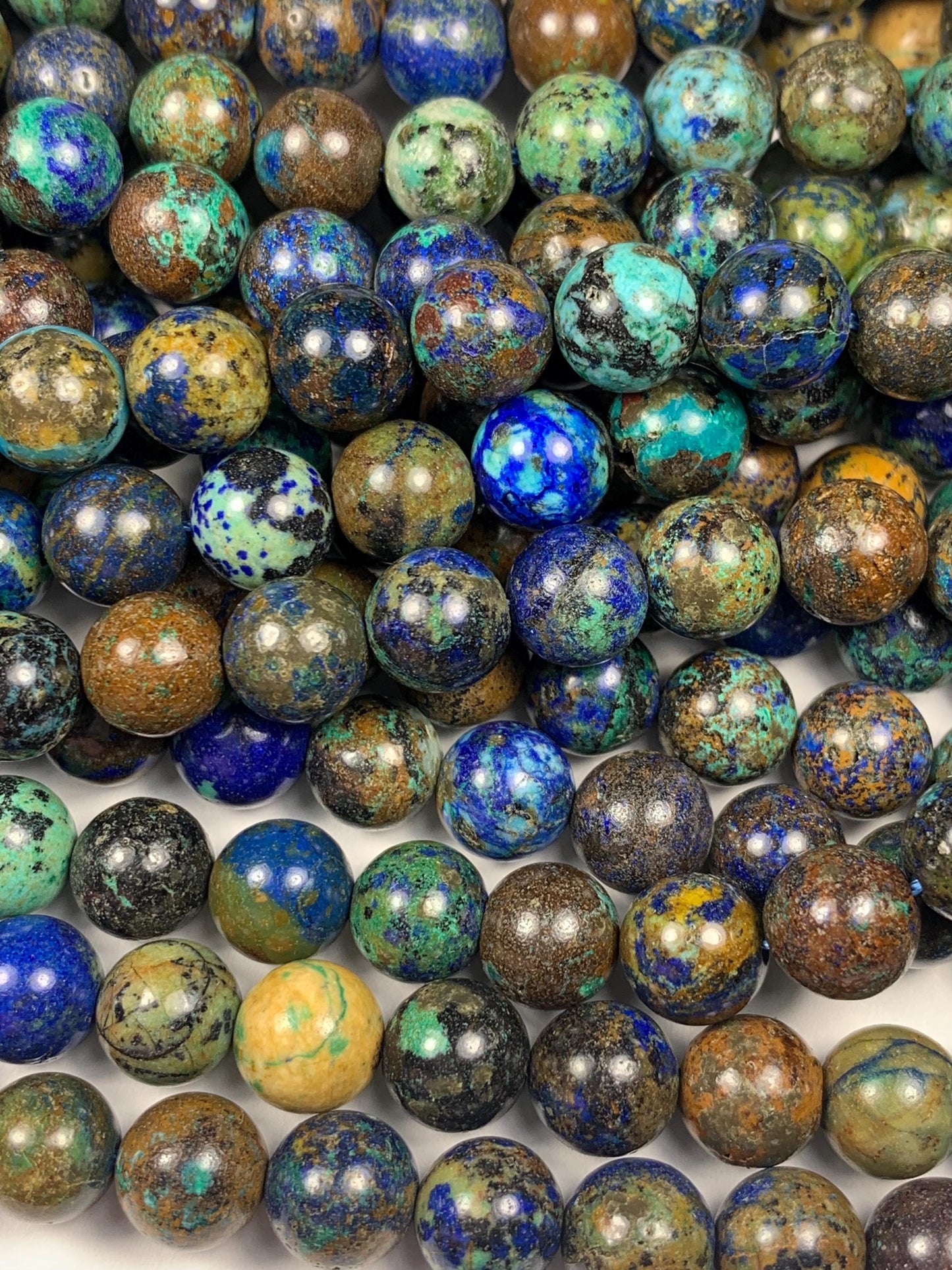 8mm AAA Supper Good Color Natural Blue Yellow Brow Green Azurite Malachite  Chysocolla Smooth Round Beads 15.5" Strand Gemstone