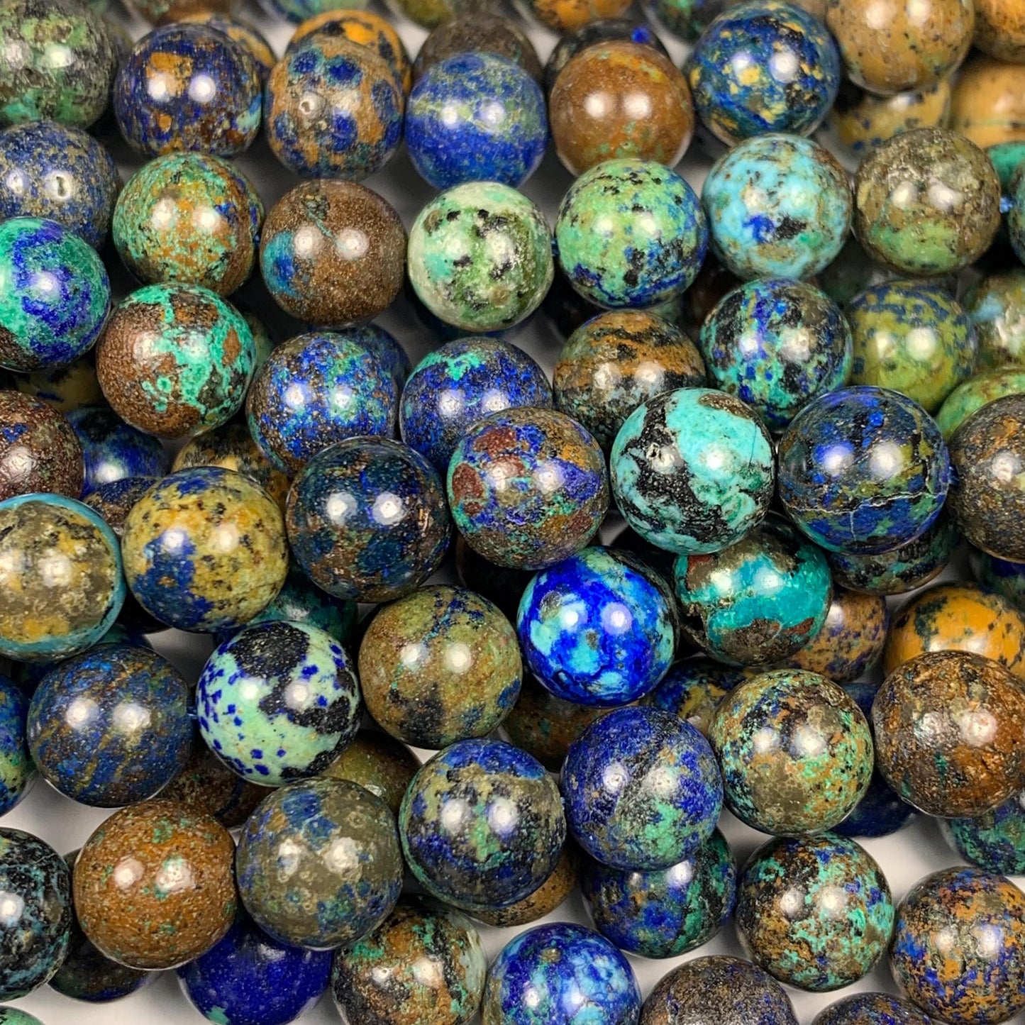 8mm AAA Supper Good Color Natural Blue Yellow Brow Green Azurite Malachite  Chysocolla Smooth Round Beads 15.5" Strand Gemstone