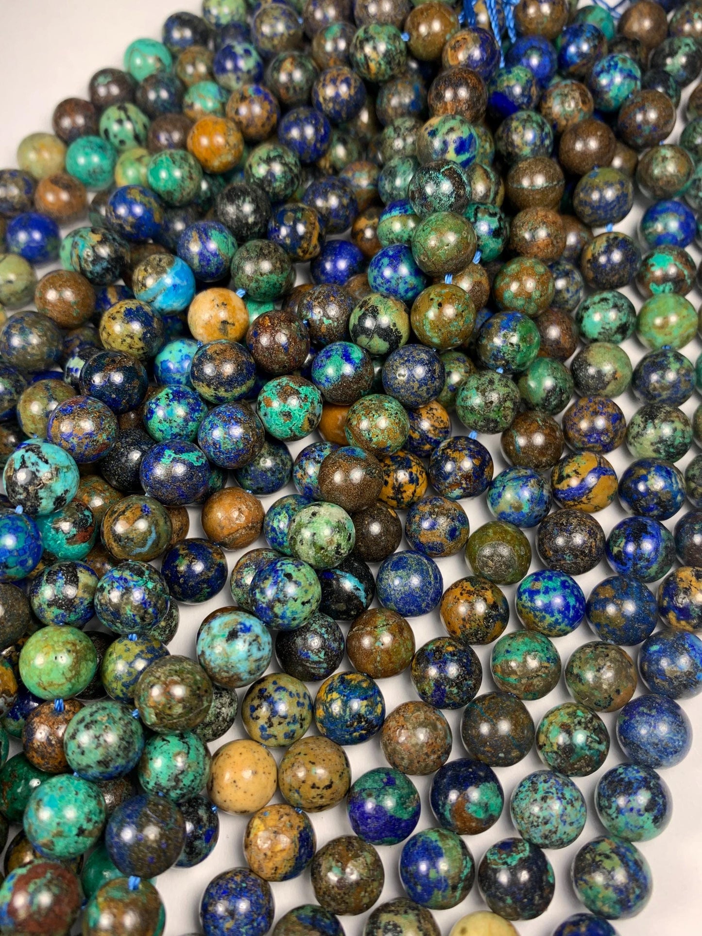 8mm AAA Supper Good Color Natural Blue Yellow Brow Green Azurite Malachite  Chysocolla Smooth Round Beads 15.5" Strand Gemstone
