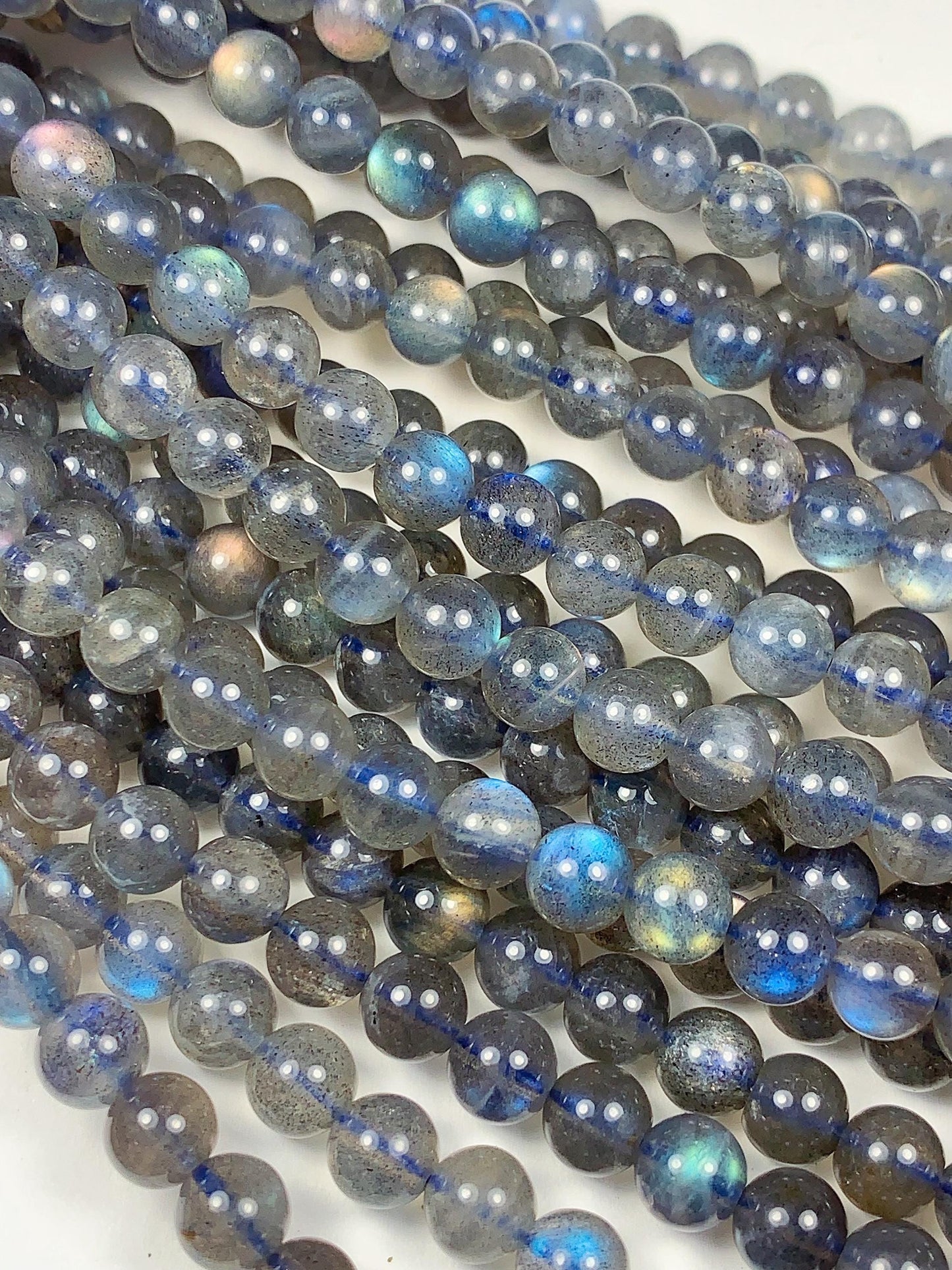 AAA++ Blue Rainbow Dark Gray Flashes Labradorite Smooth Round Beads 15.5" Strand gemstone 2mm 3mm 4mm 6mm 8mm 10mm 12mm 14mm 16mm 18mm 20mm