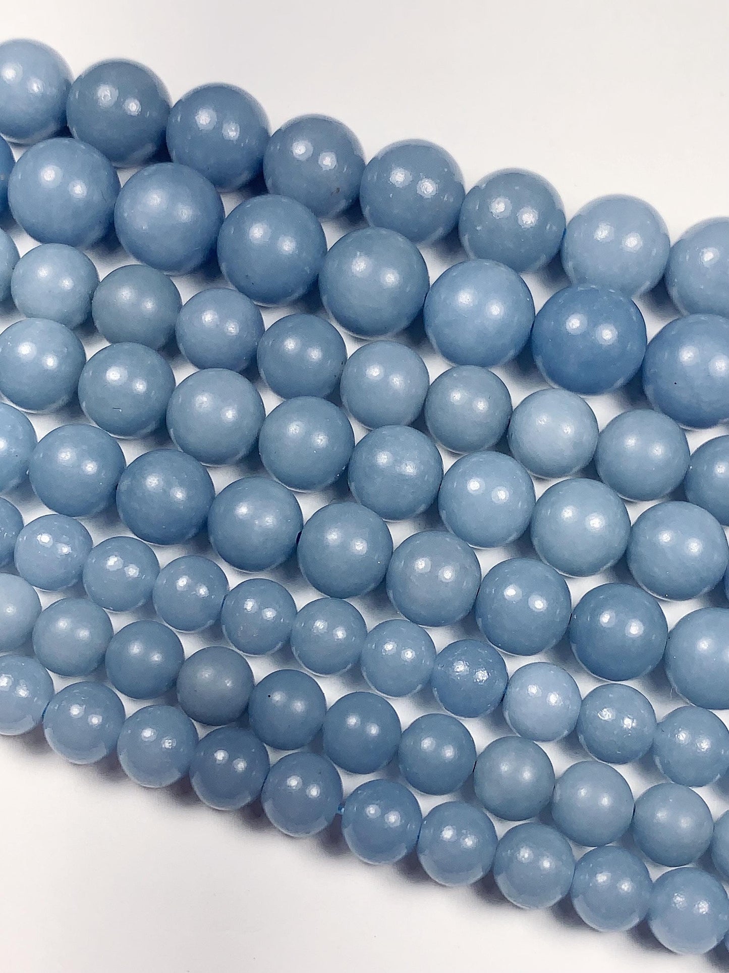 AAA Natural Blue Angelite Smooth Round Beads 15.5" Strand Gemstone