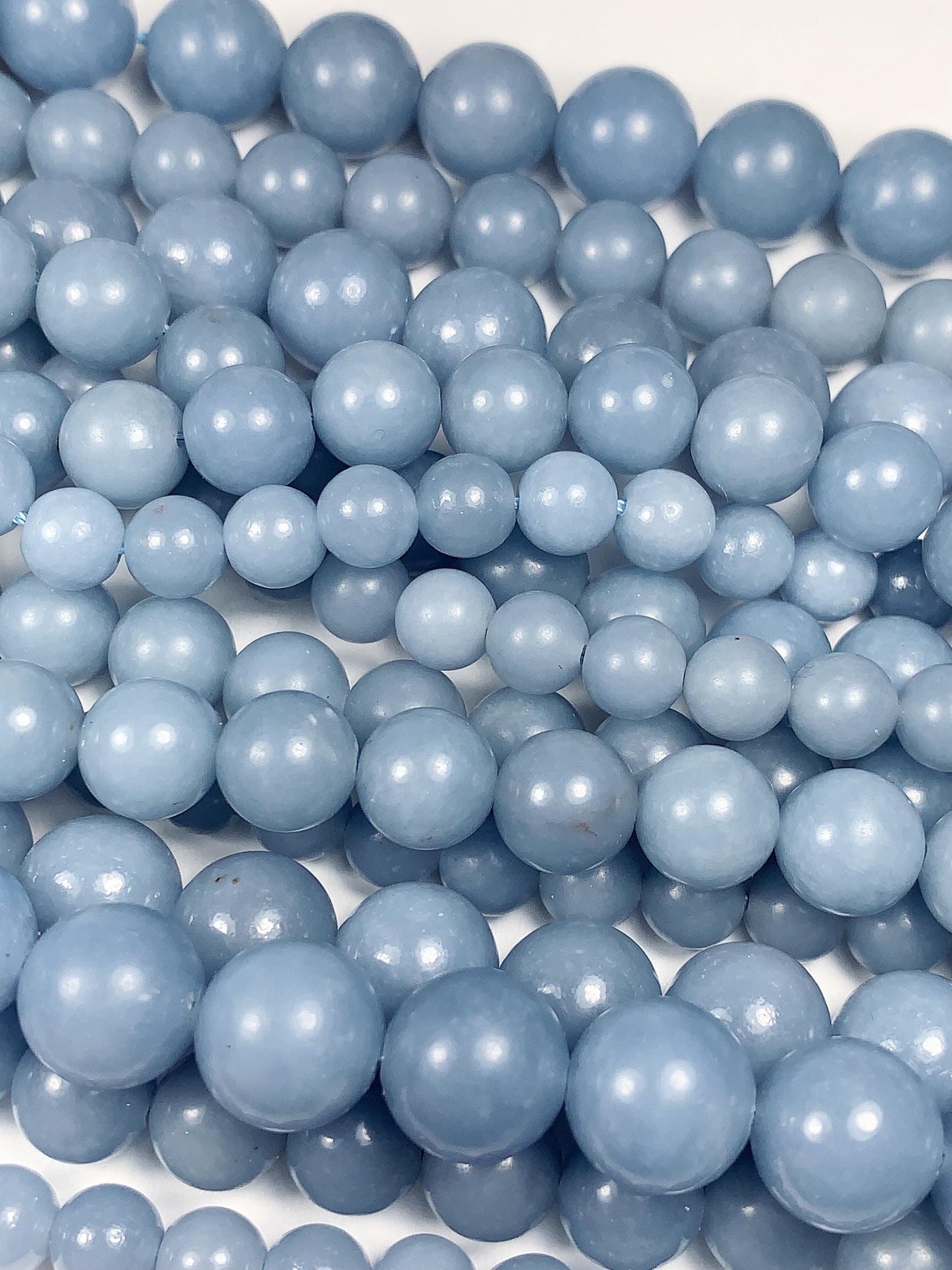 AAA Natural Blue Angelite Smooth Round Beads 15.5" Strand Gemstone
