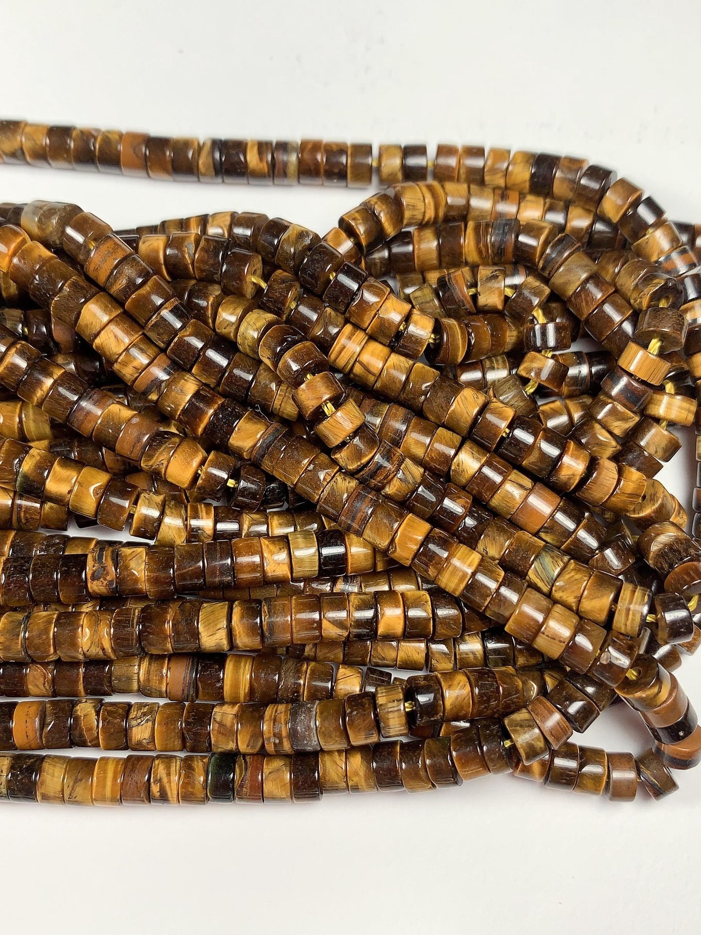 2x4mm Natural Yellow Gold Tiger Eyes Heishi Disc Beads Gemstone Strand 15"