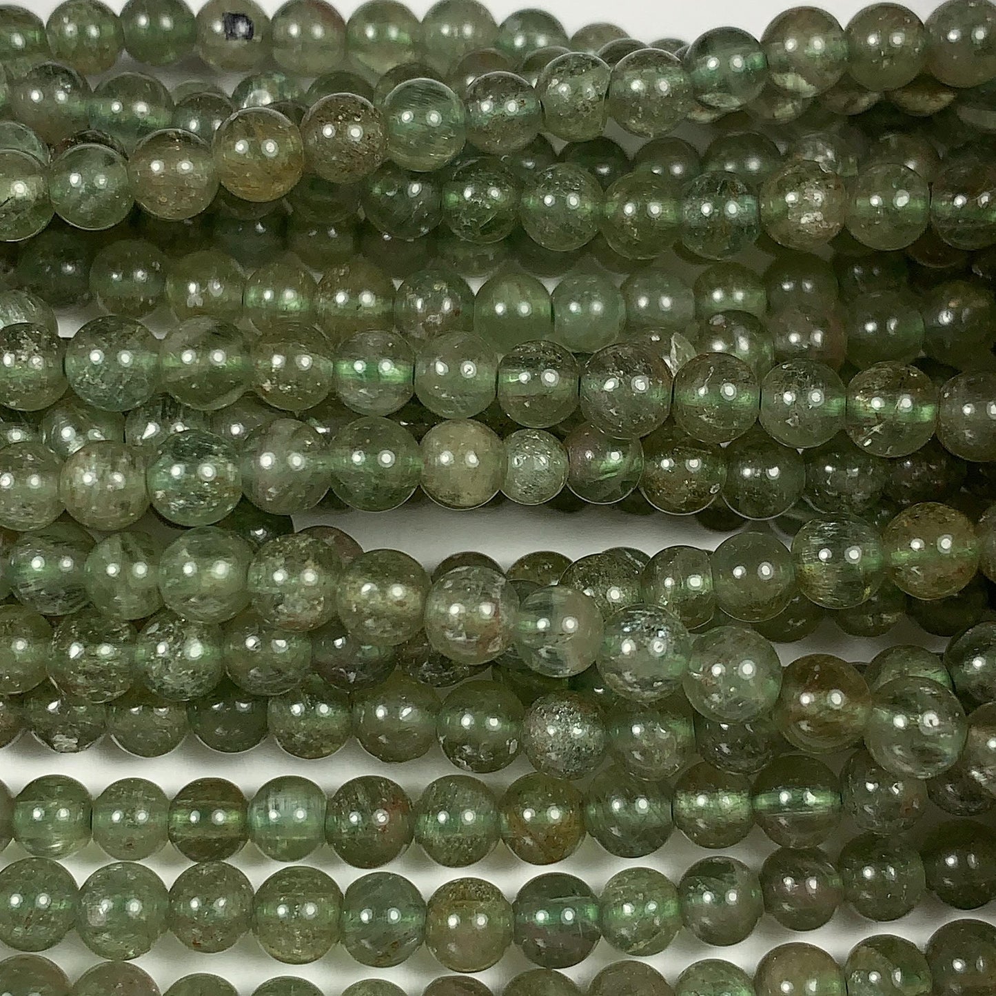 4mm Natural Green Apatite Smooth Round  Beads:  Genuine Gemstone 15.5" Strand