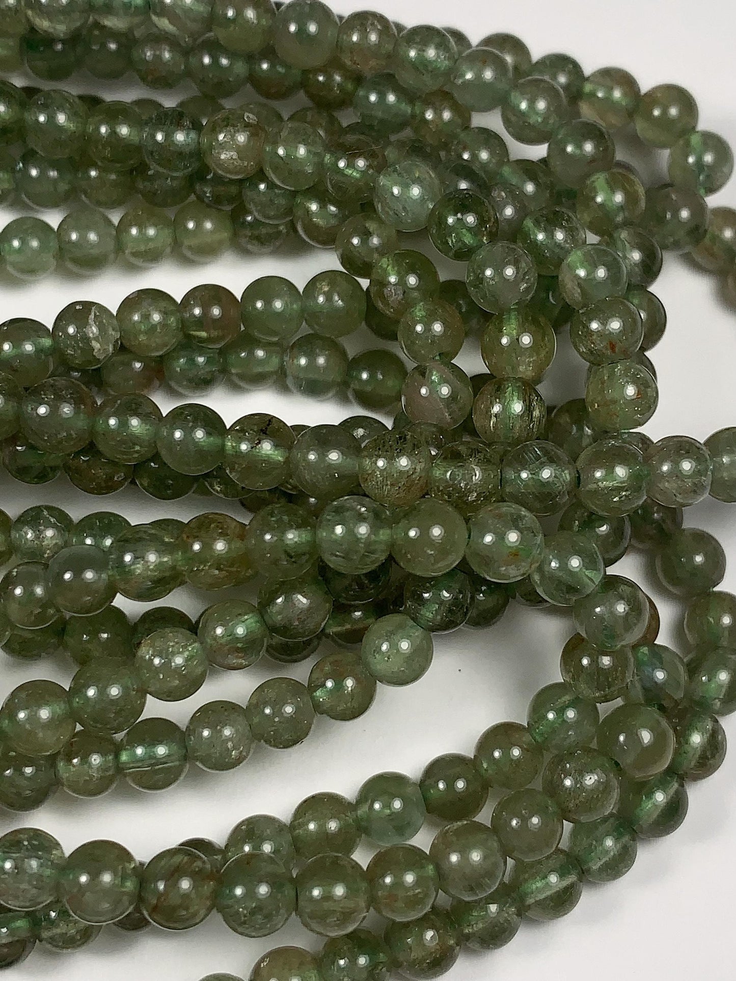 4mm Natural Green Apatite Smooth Round  Beads:  Genuine Gemstone 15.5" Strand