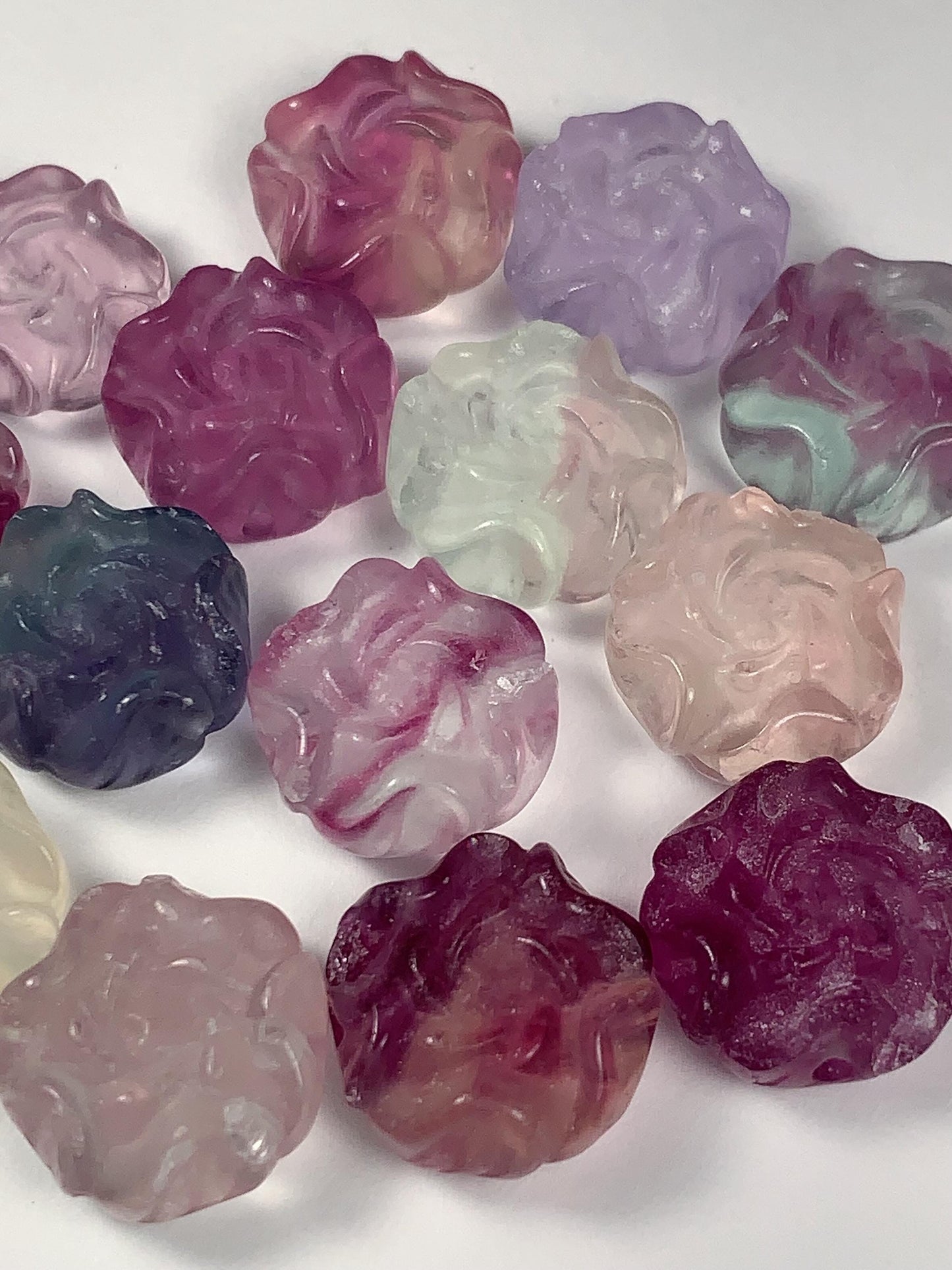 14mm Good Detail Carved  Natural Purple Fluorite Beads Loose Gems Gemstone Flowers Peony cut