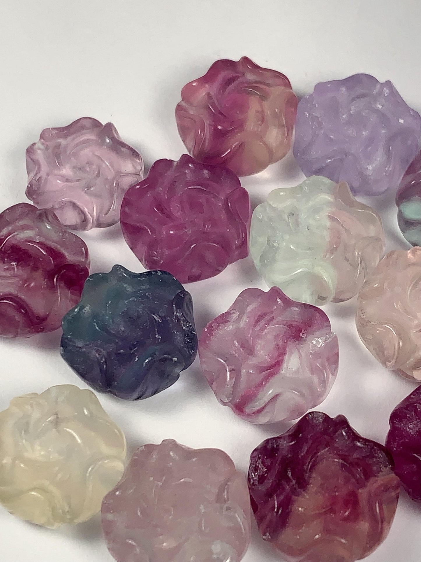 14mm Good Detail Carved  Natural Purple Fluorite Beads Loose Gems Gemstone Flowers Peony cut