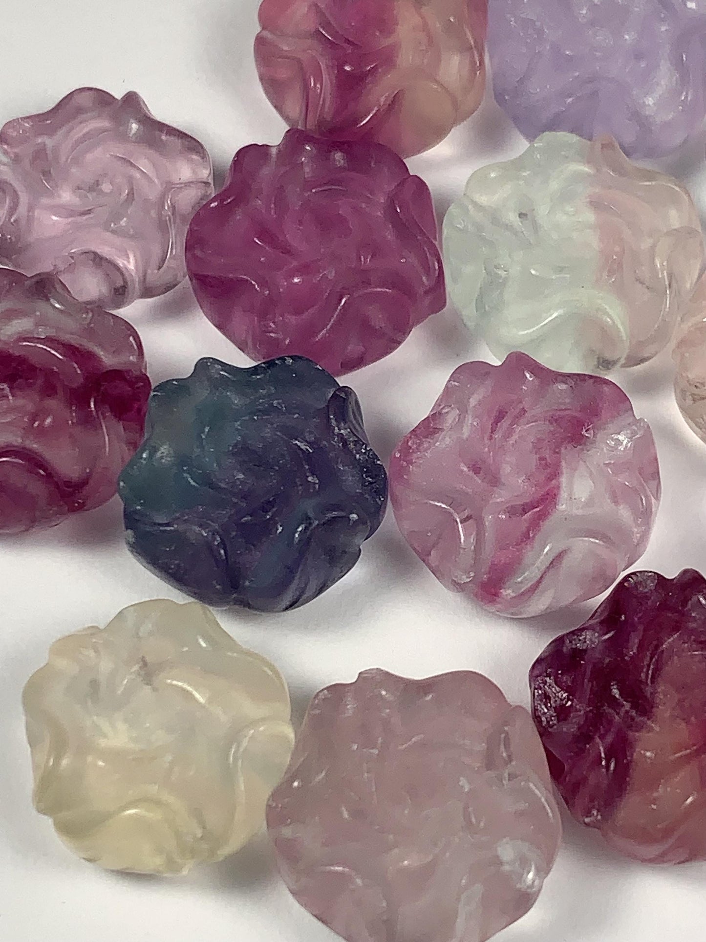 14mm Good Detail Carved  Natural Purple Fluorite Beads Loose Gems Gemstone Flowers Peony cut