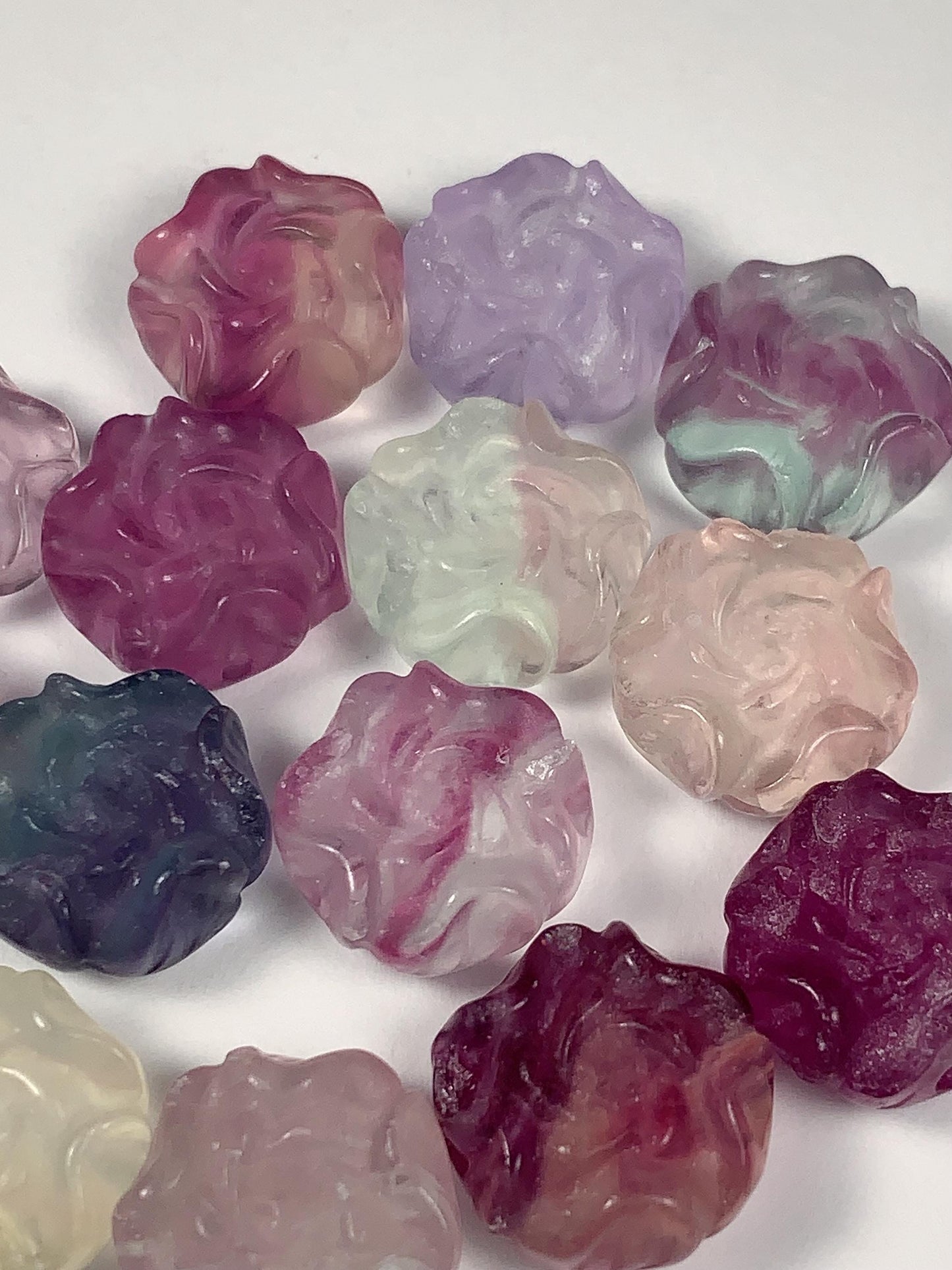 14mm Good Detail Carved  Natural Purple Fluorite Beads Loose Gems Gemstone Flowers Peony cut