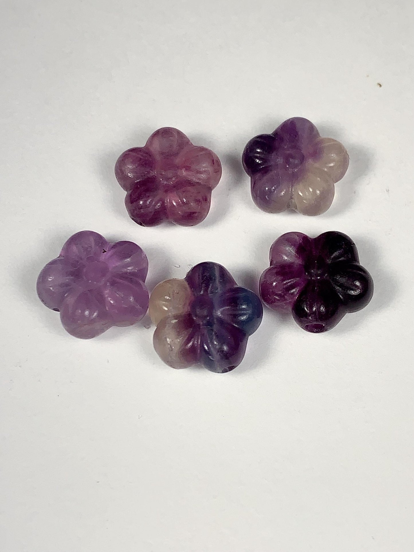 13mm Good Detail Carved  Natural Purple Fluorite Beads Loose Gems Gemstone Flowers cut
