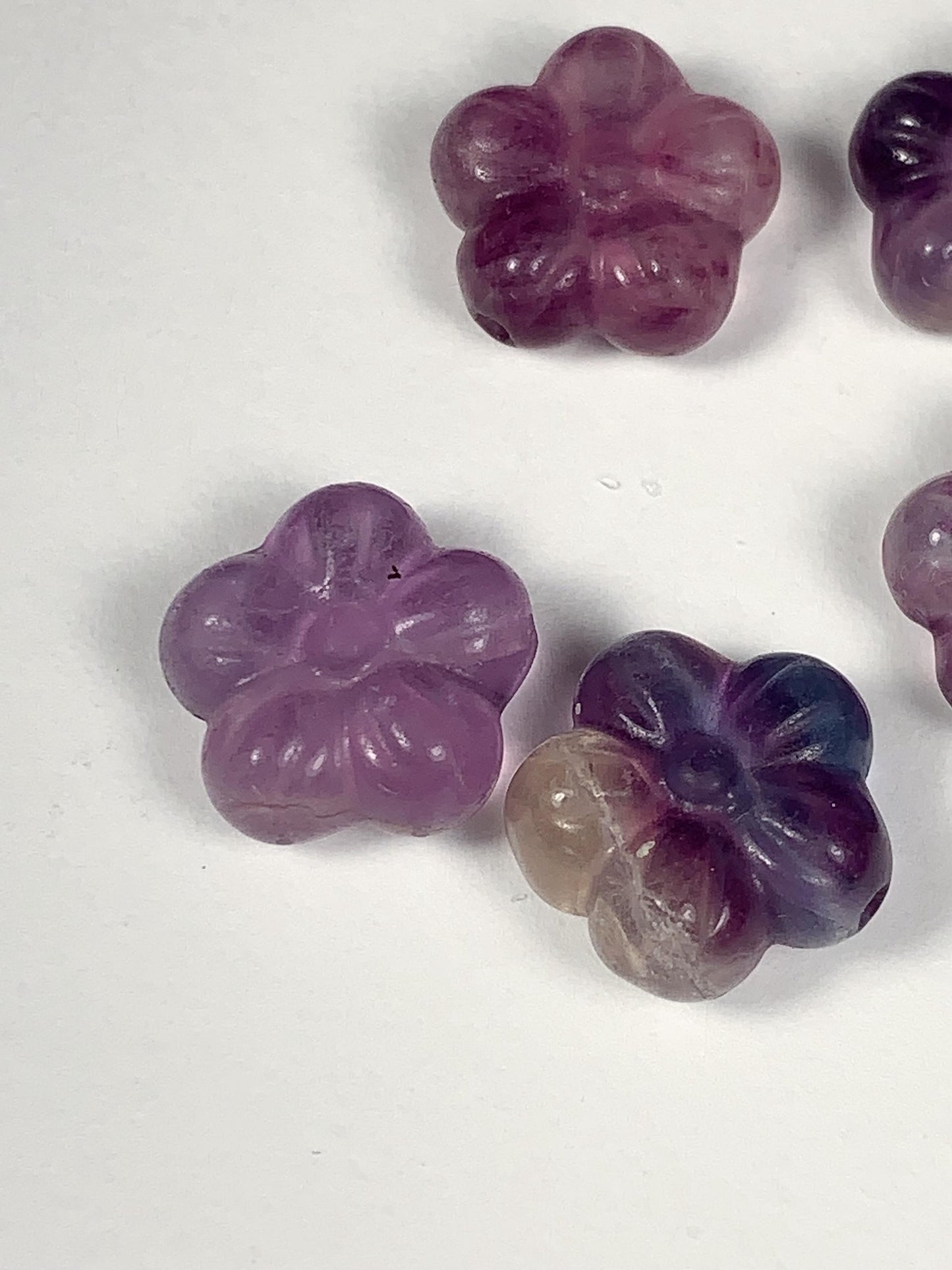 13mm Good Detail Carved  Natural Purple Fluorite Beads Loose Gems Gemstone Flowers cut
