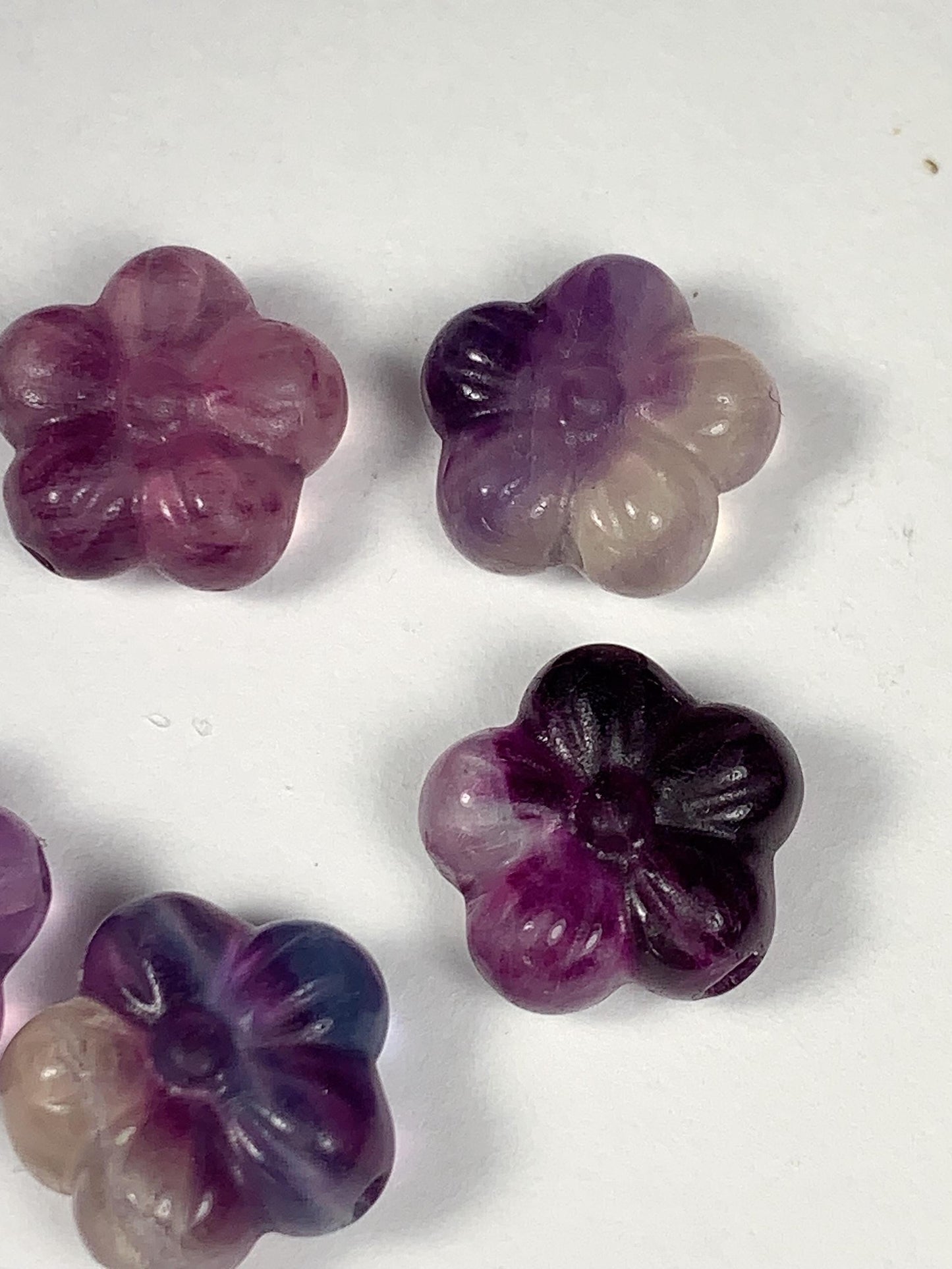 13mm Good Detail Carved  Natural Purple Fluorite Beads Loose Gems Gemstone Flowers cut