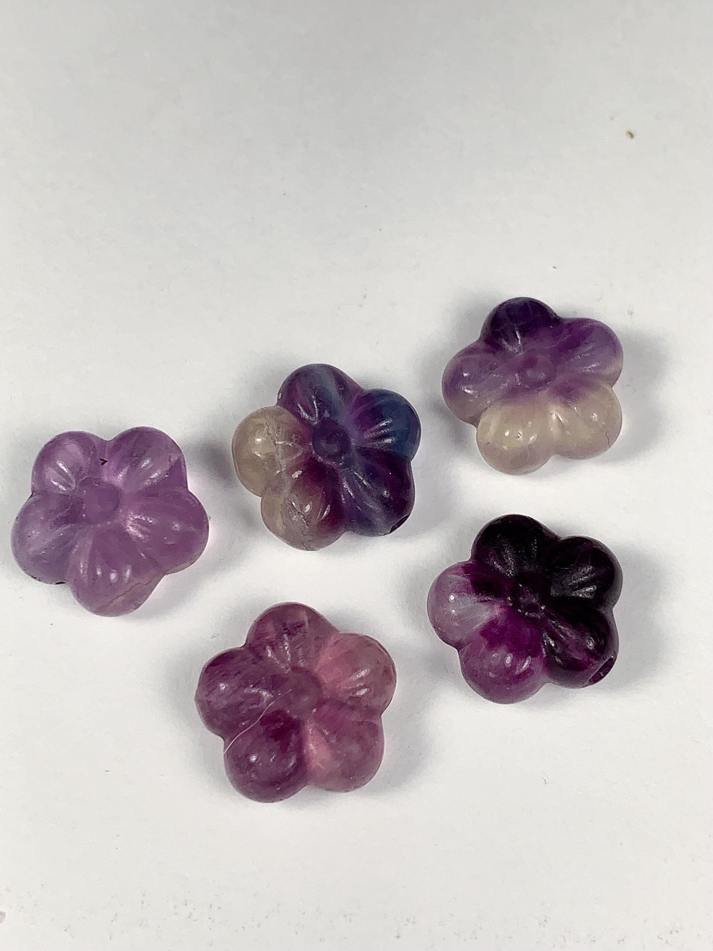 13mm Good Detail Carved  Natural Purple Fluorite Beads Loose Gems Gemstone Flowers cut