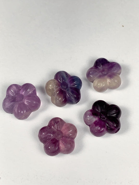 13mm Good Detail Carved  Natural Purple Fluorite Beads Loose Gems Gemstone Flowers cut
