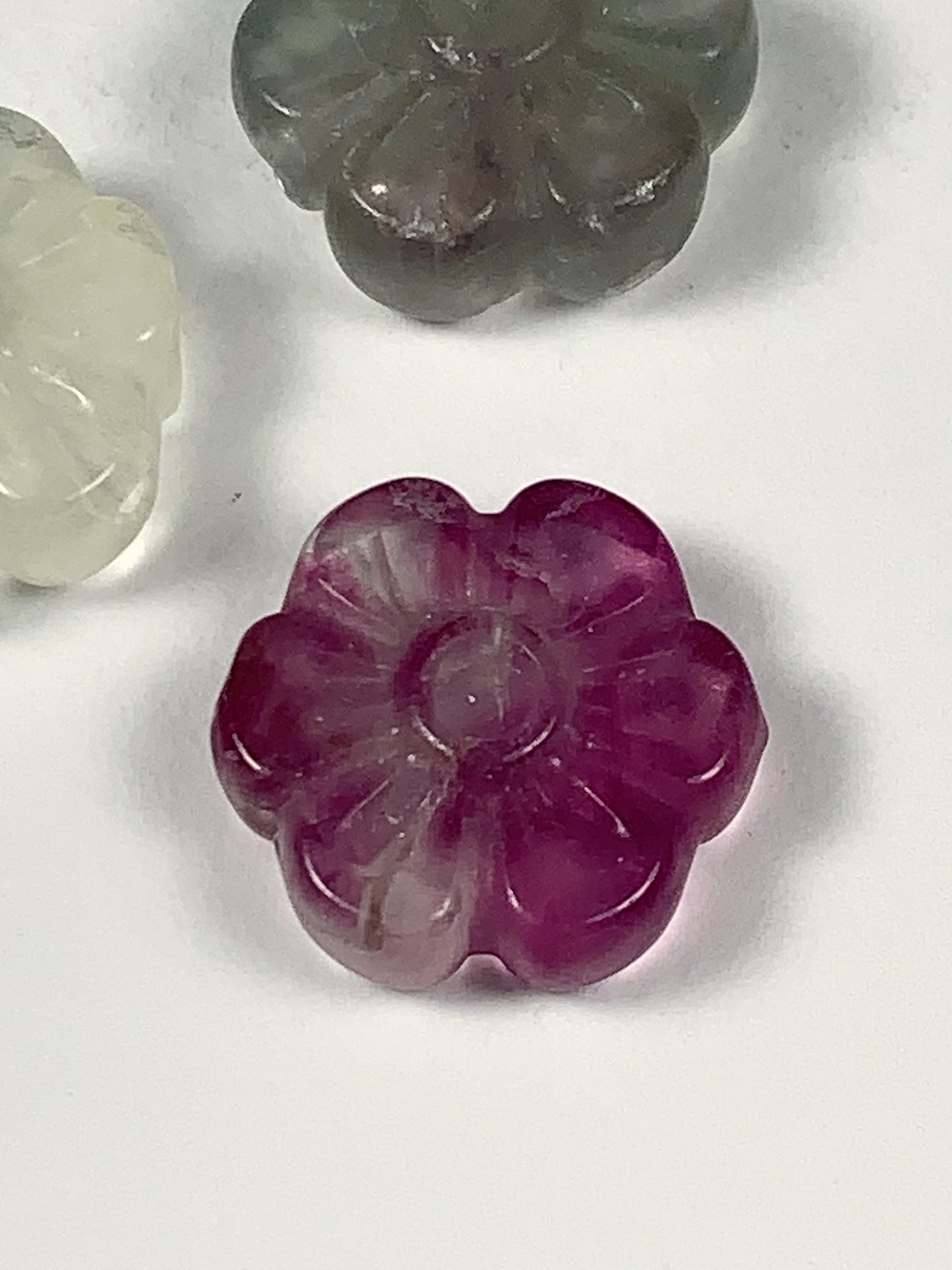 13mm Good Detail Carved  Natural Purple Fluorite Beads Loose Gems Gemstone Flowers cut